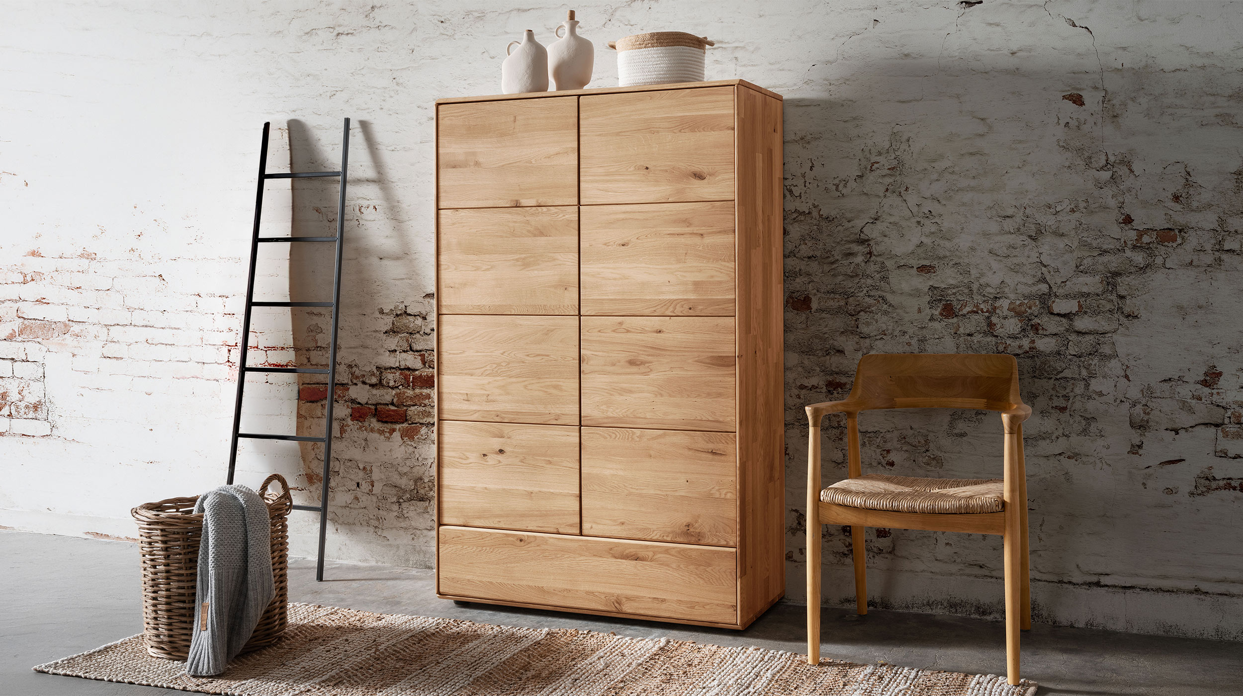 Highboard mit Schublade Wildeiche massiv geölt 100 cm - SKOV 