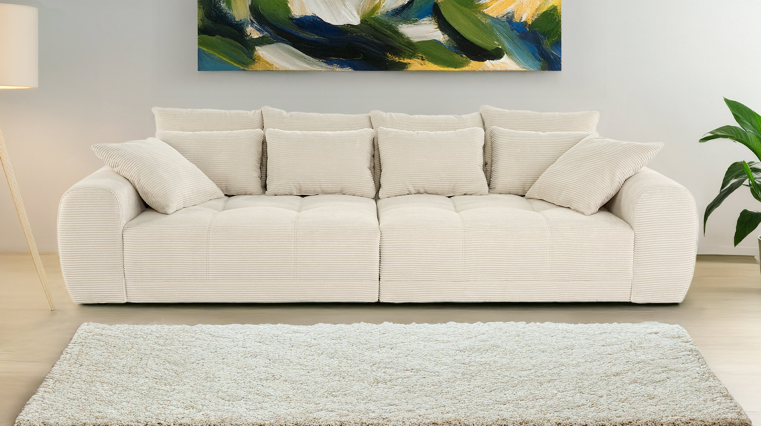 Big Sofa Cord beige - 308 cm - Federkern - JANNI