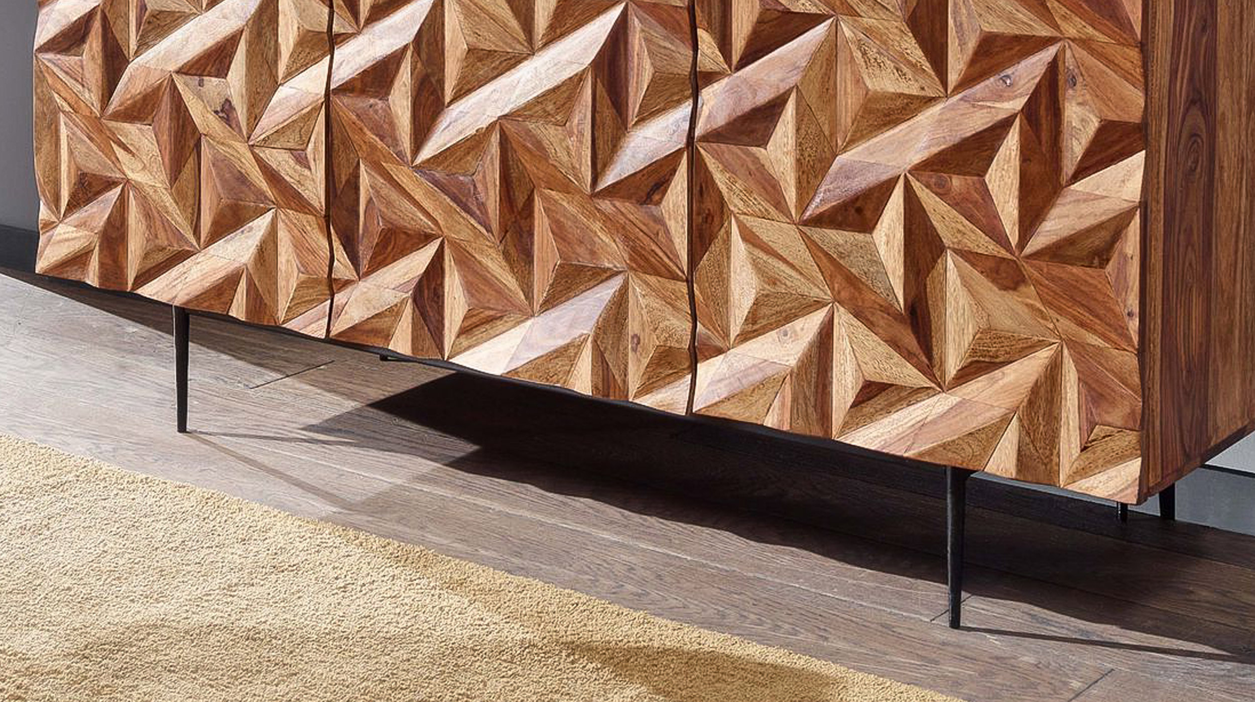 Sideboard Sheesham massiv gebeizt 144 cm - 3-türig - STEN