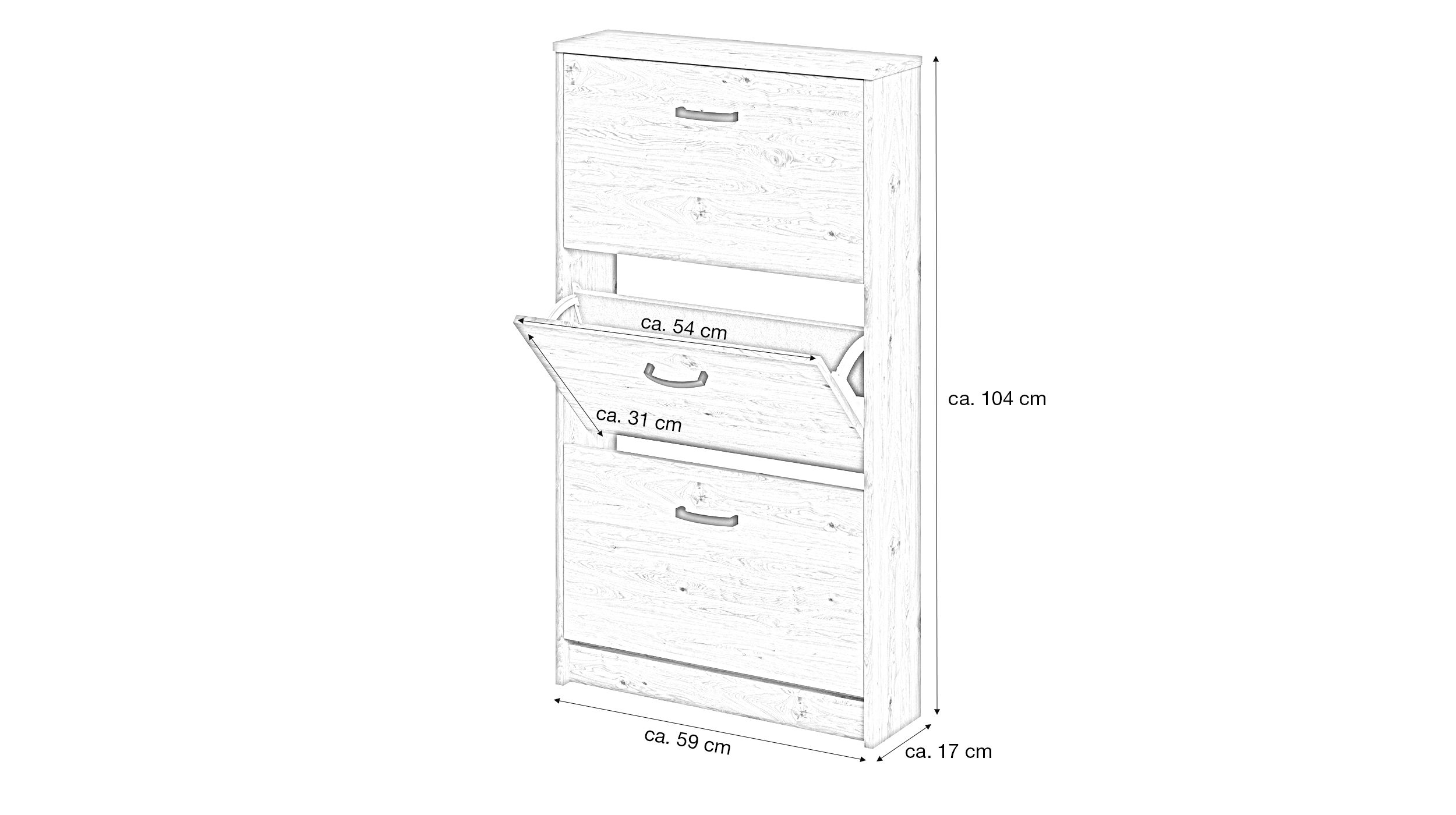 Schuhschrank Artisan Eiche 59 x 105 cm - 3-türig - STEP