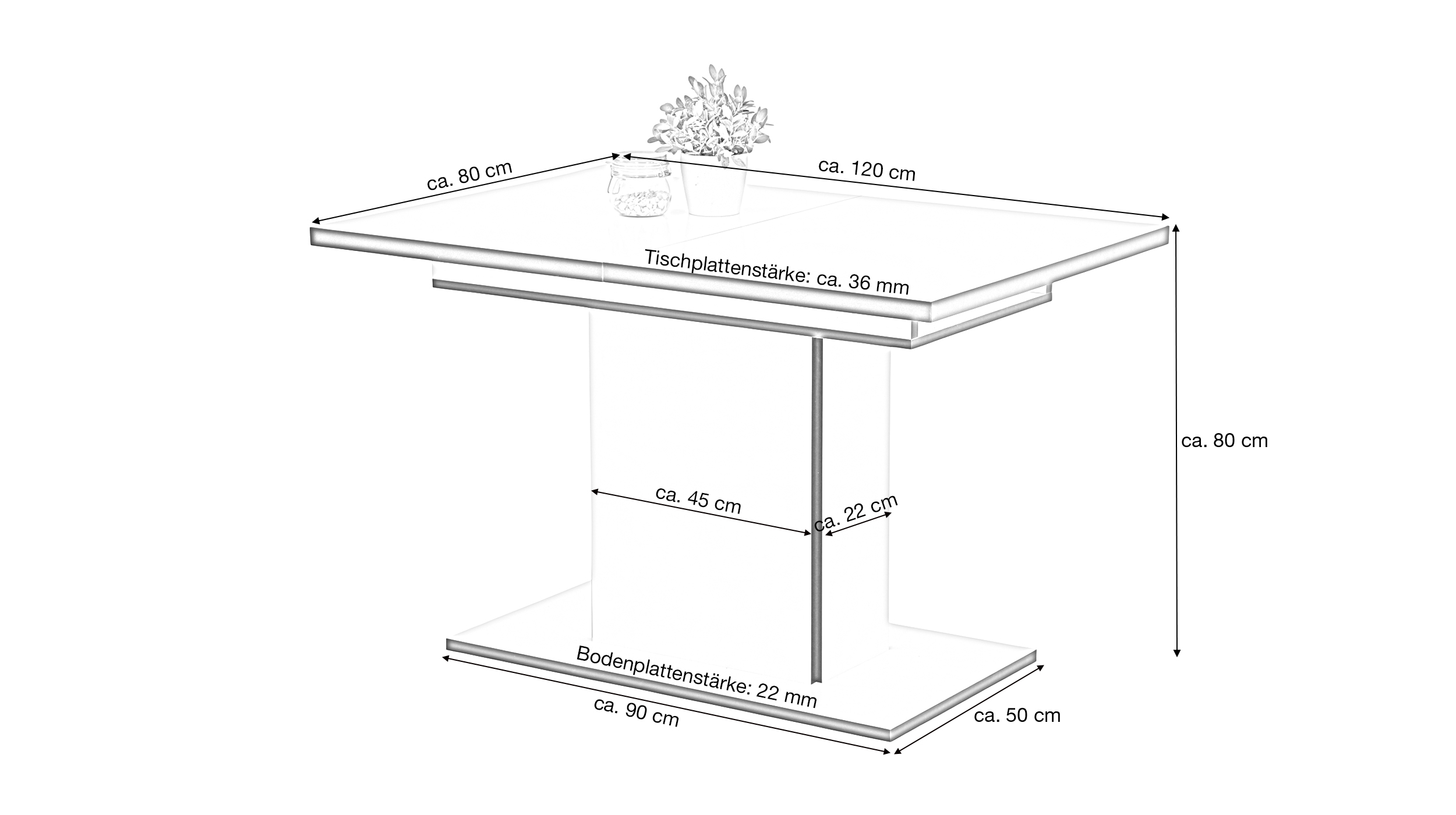 Esstisch Säulentisch 120 - 160 cm ausziehbar weiß - MELANIE