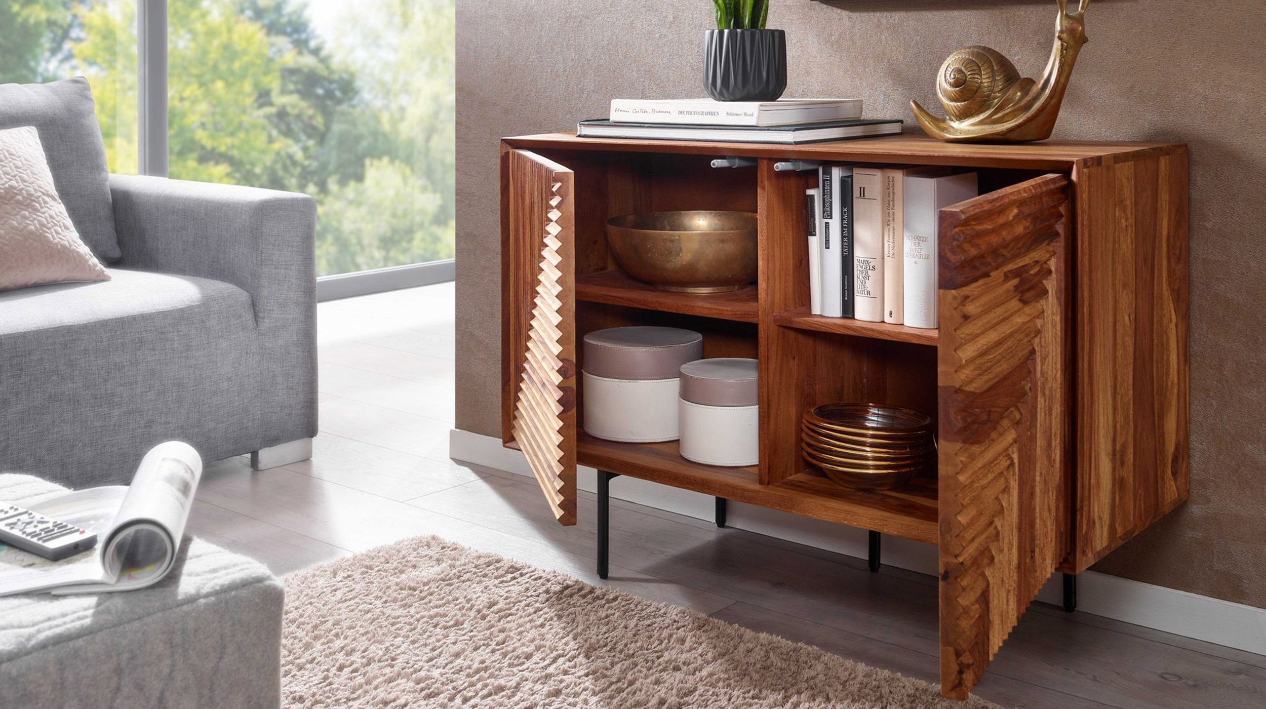 Sideboard Sheesham massiv 100 x 40 cm 2-türig -  DAINA