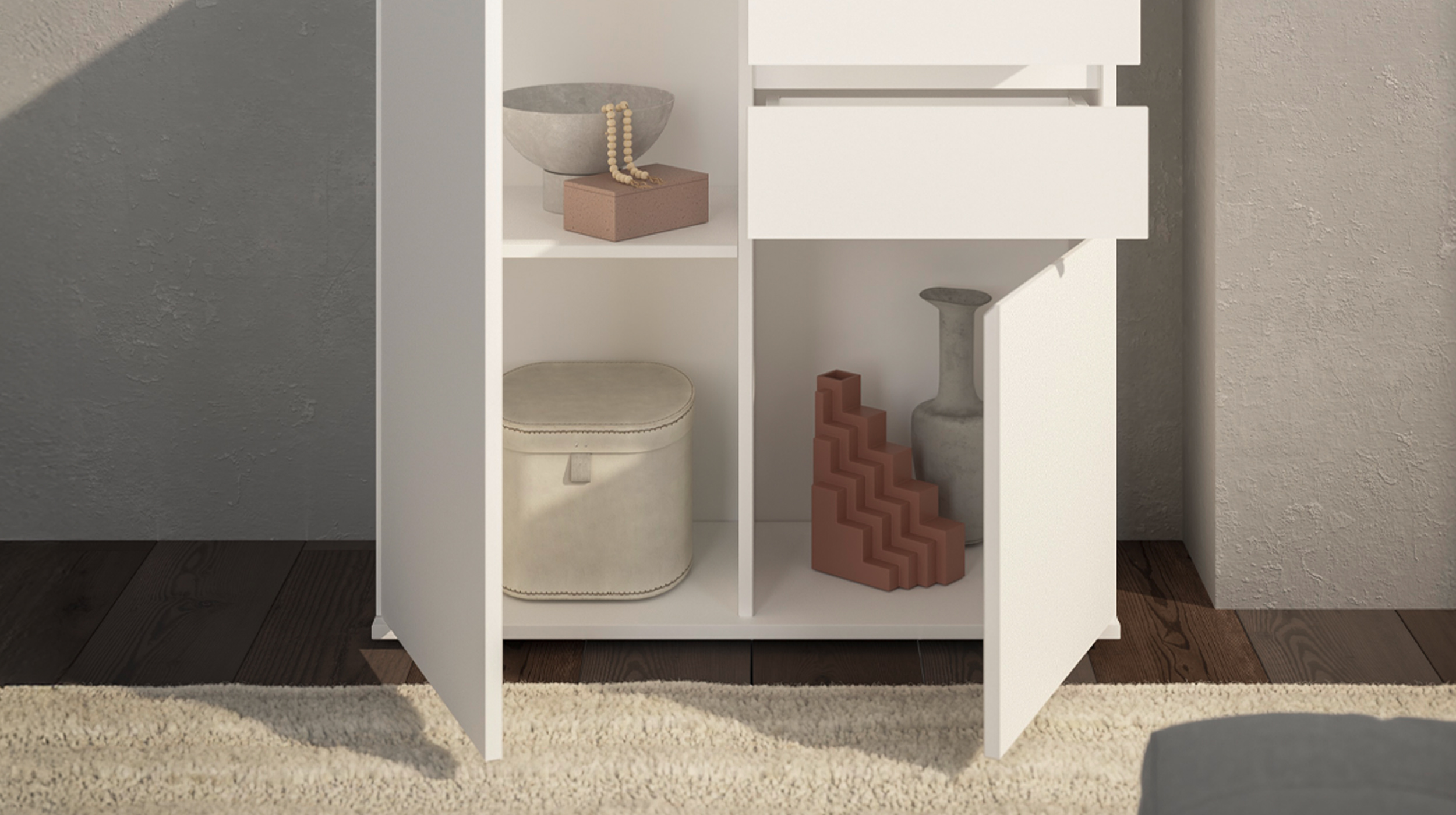 Kommode mit 2 Schubladen weiß 80 x 35 cm - 2-türig - BRESTA