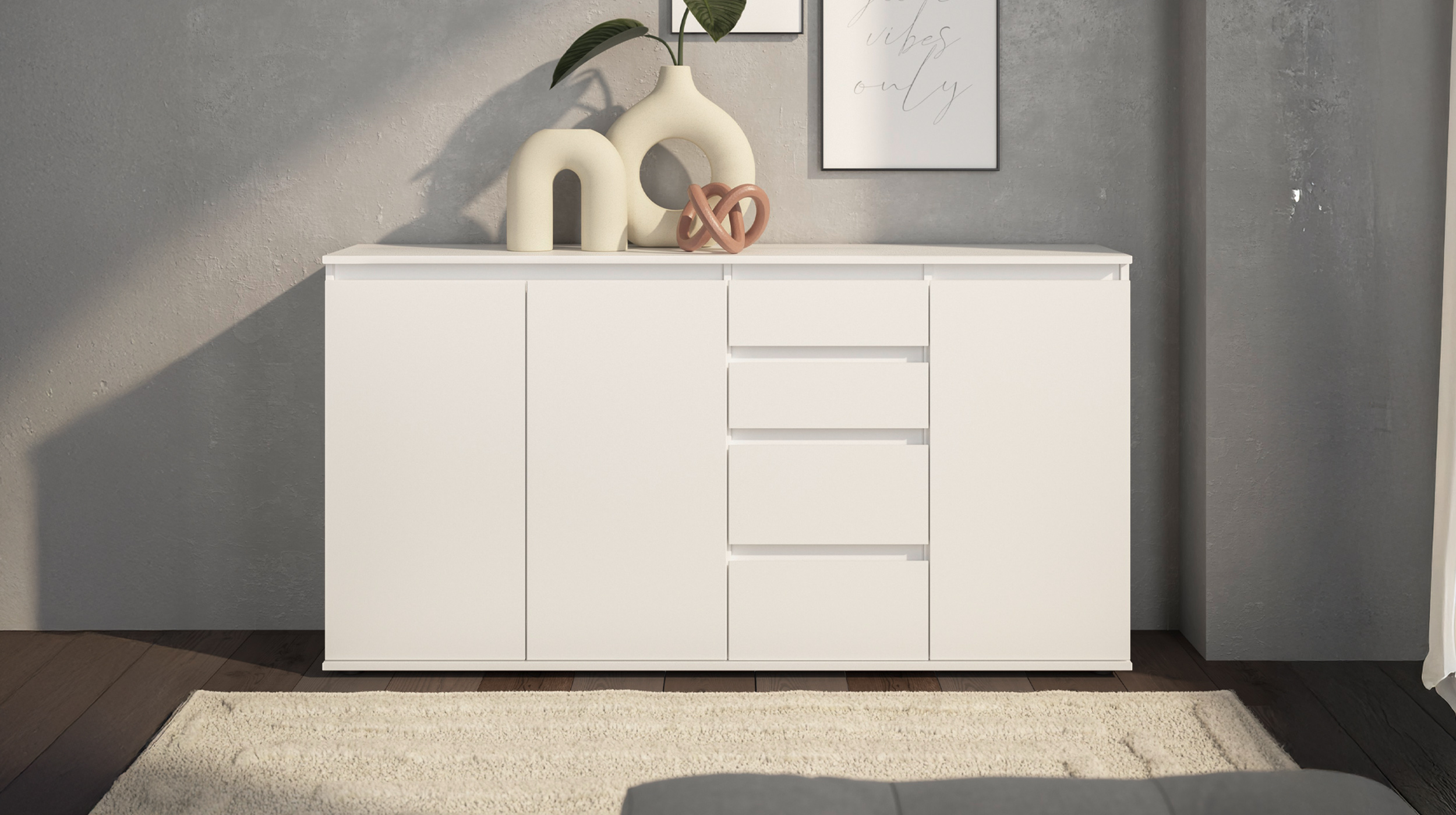 Sideboard mit 4 Schubladen weiß 160 cm - 3-türig - BRESTA