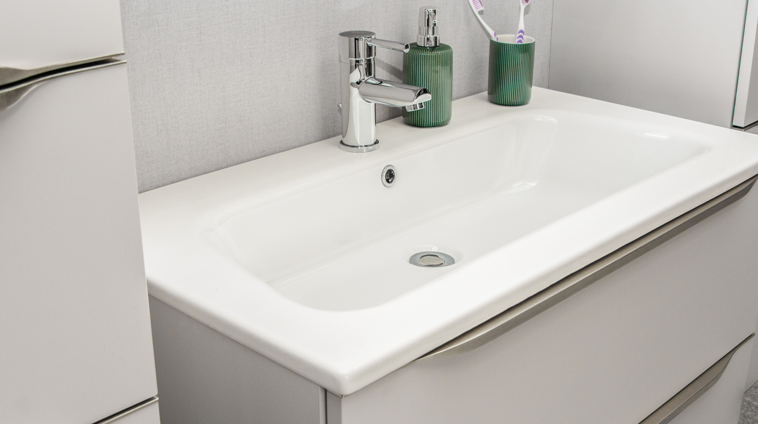 Badmöbel-Set grau - 4 Teile - Waschtisch 90 cm - LISANDRO