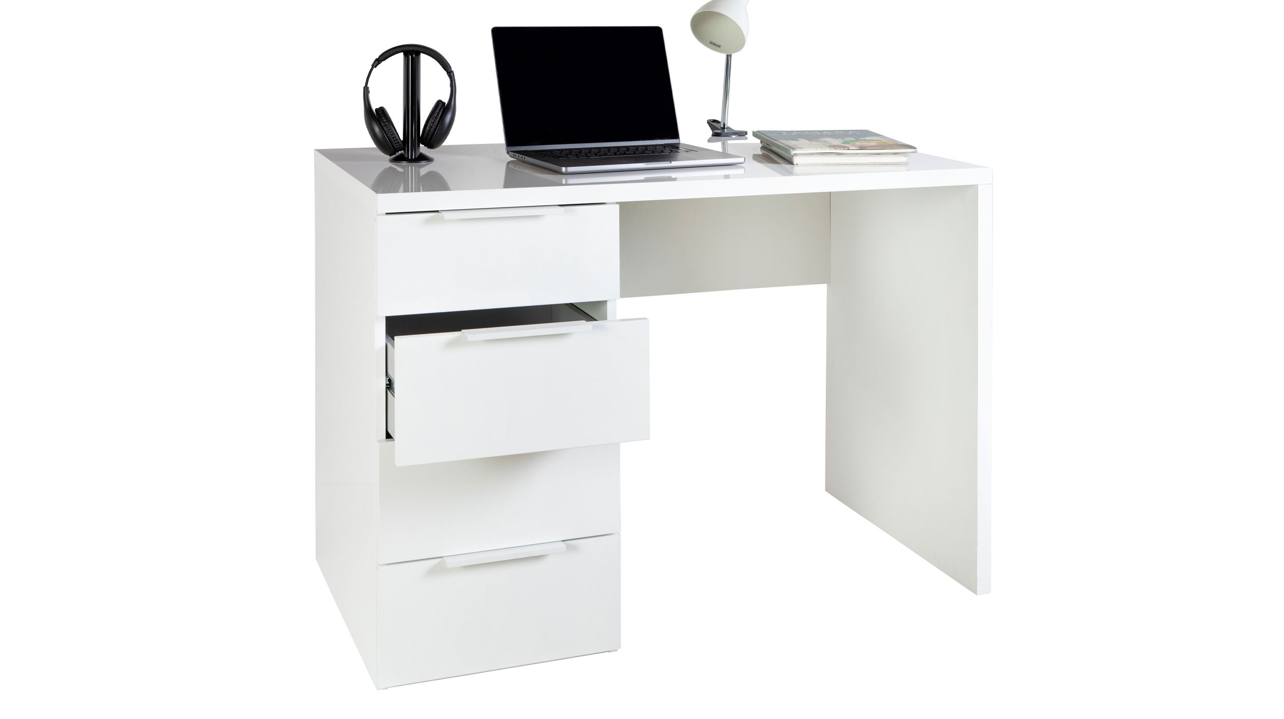 Computerschreibtisch mit Schublade weiß Hochglanz 110 cm - ESPRESSO