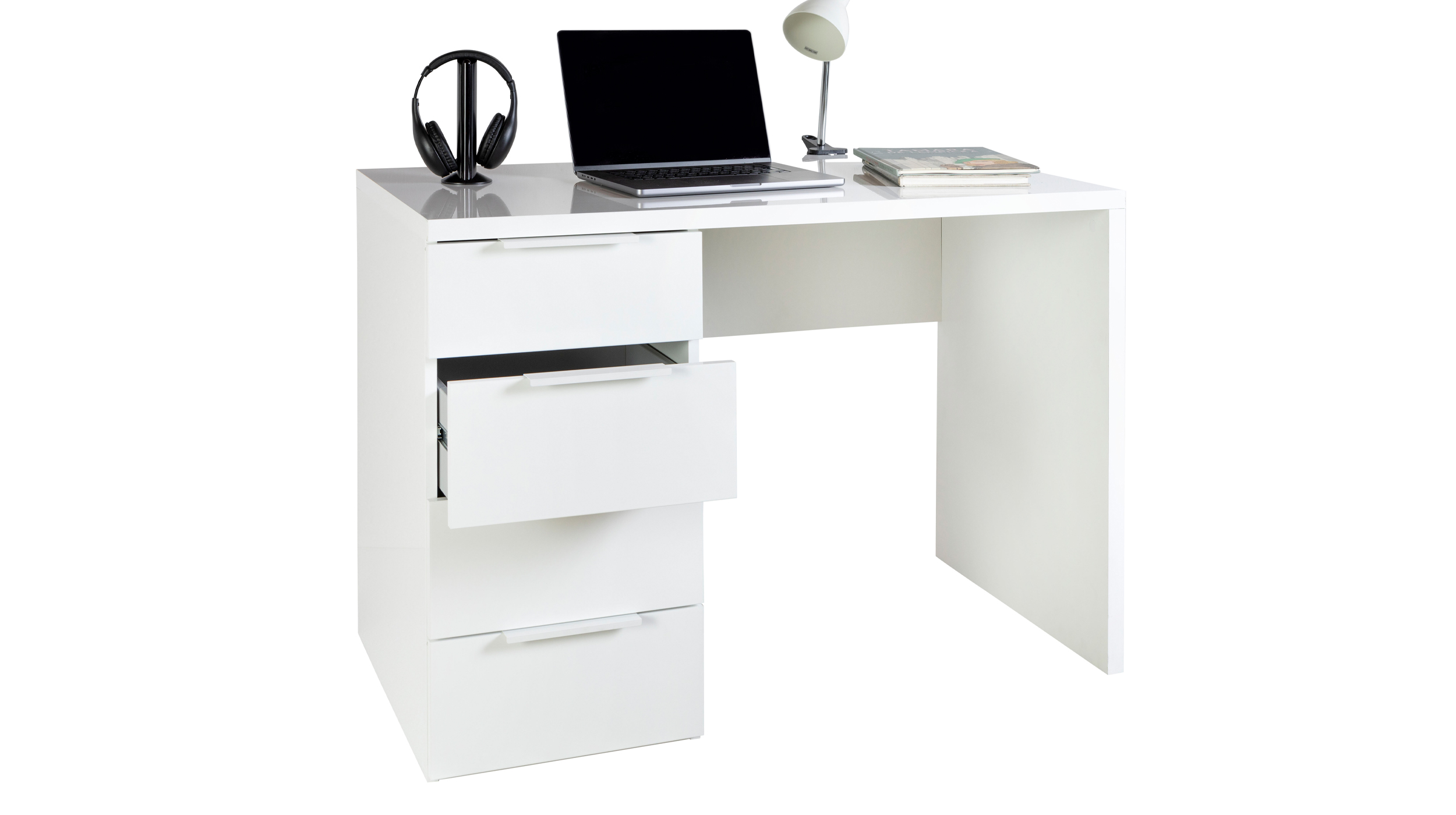 Computerschreibtisch mit Schublade weiß hochglanz 110 cm - ESPRESSO
