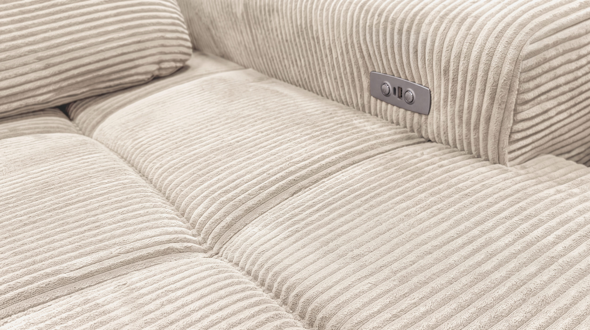 Ecksofa Cord beige elektrisch ausfahrbar 285 cm - OT links - SPEED