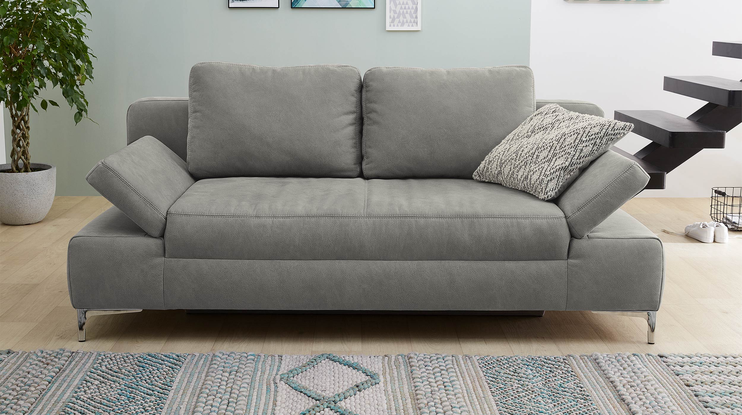 Schlafsofa grau mit Bettkasten Federkern 200 cm - JANO