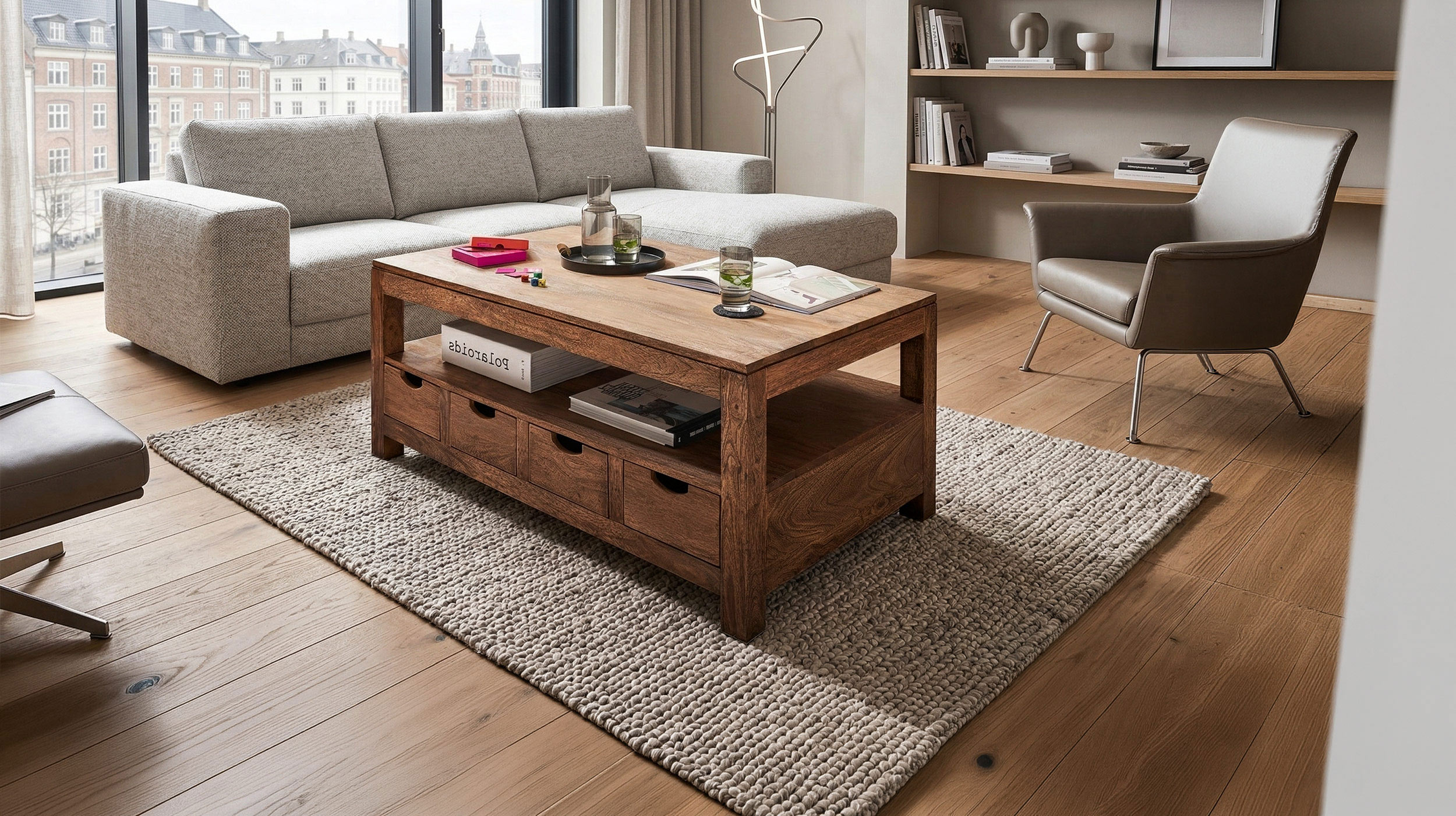 Couchtisch 120 cm Mango massiv gebeizt - montiert - MANGALA