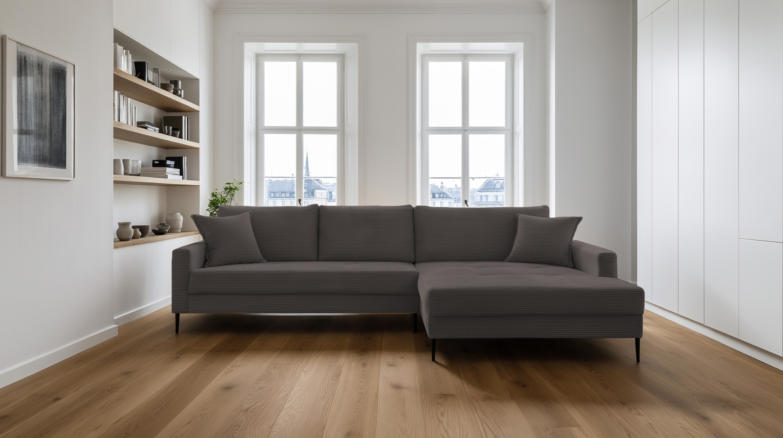 Ecksofa Cord grau 276 x 173 cm - OT rechts - SUMMER