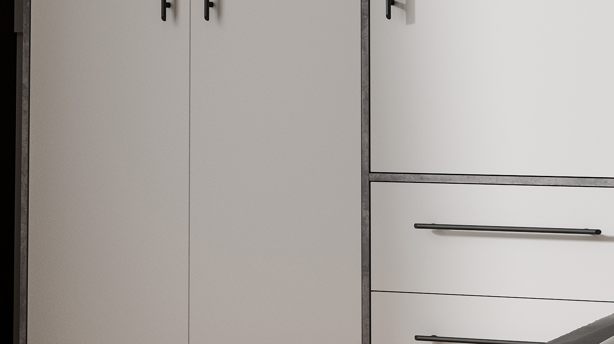 Kleiderschrank weiß - betonoptik - 144 cm - 3 Türen - MOKKARIS
