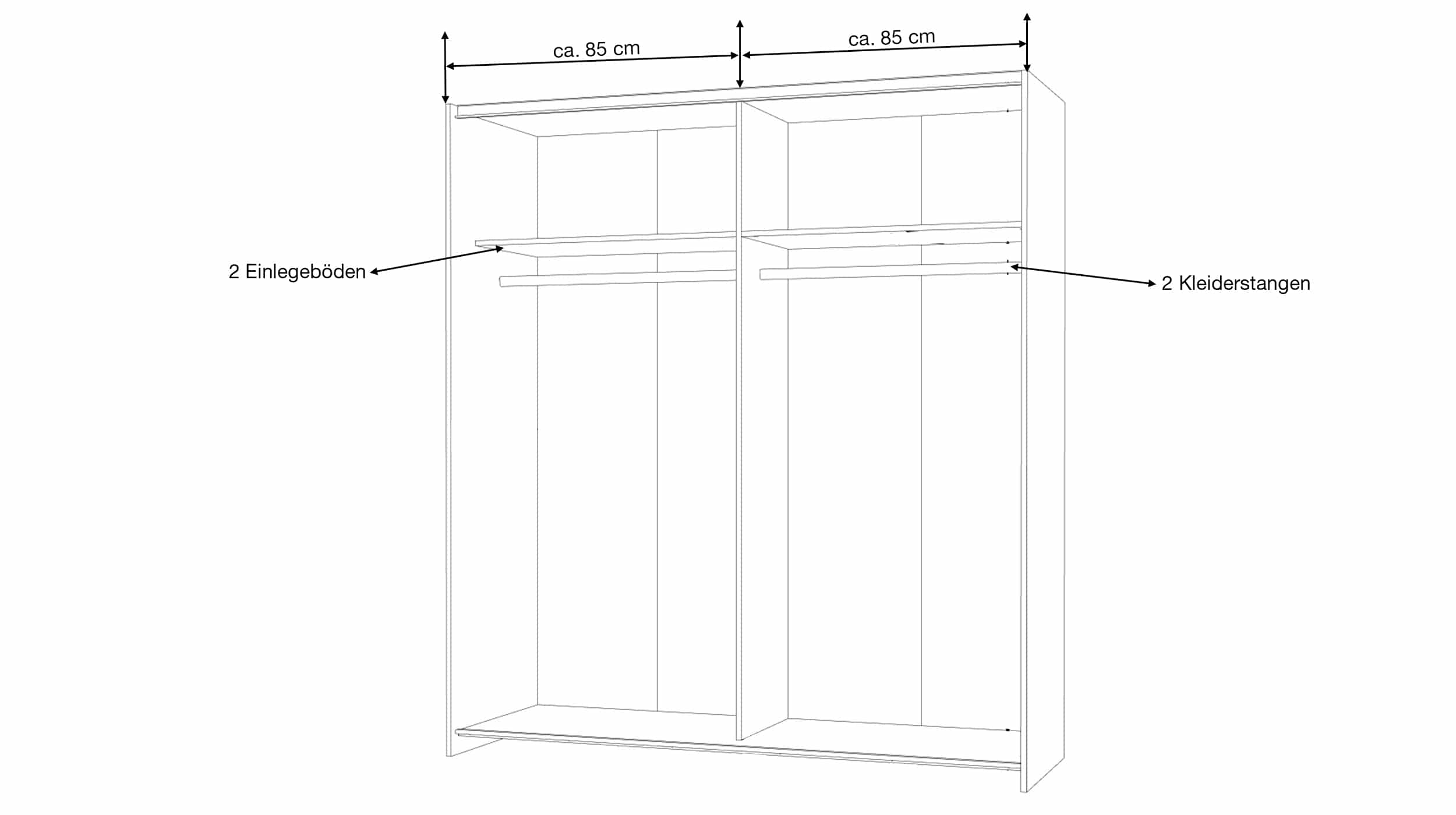 Schwebetürenschrank Eiche 170 cm 2-türig - SCHACH&MATT