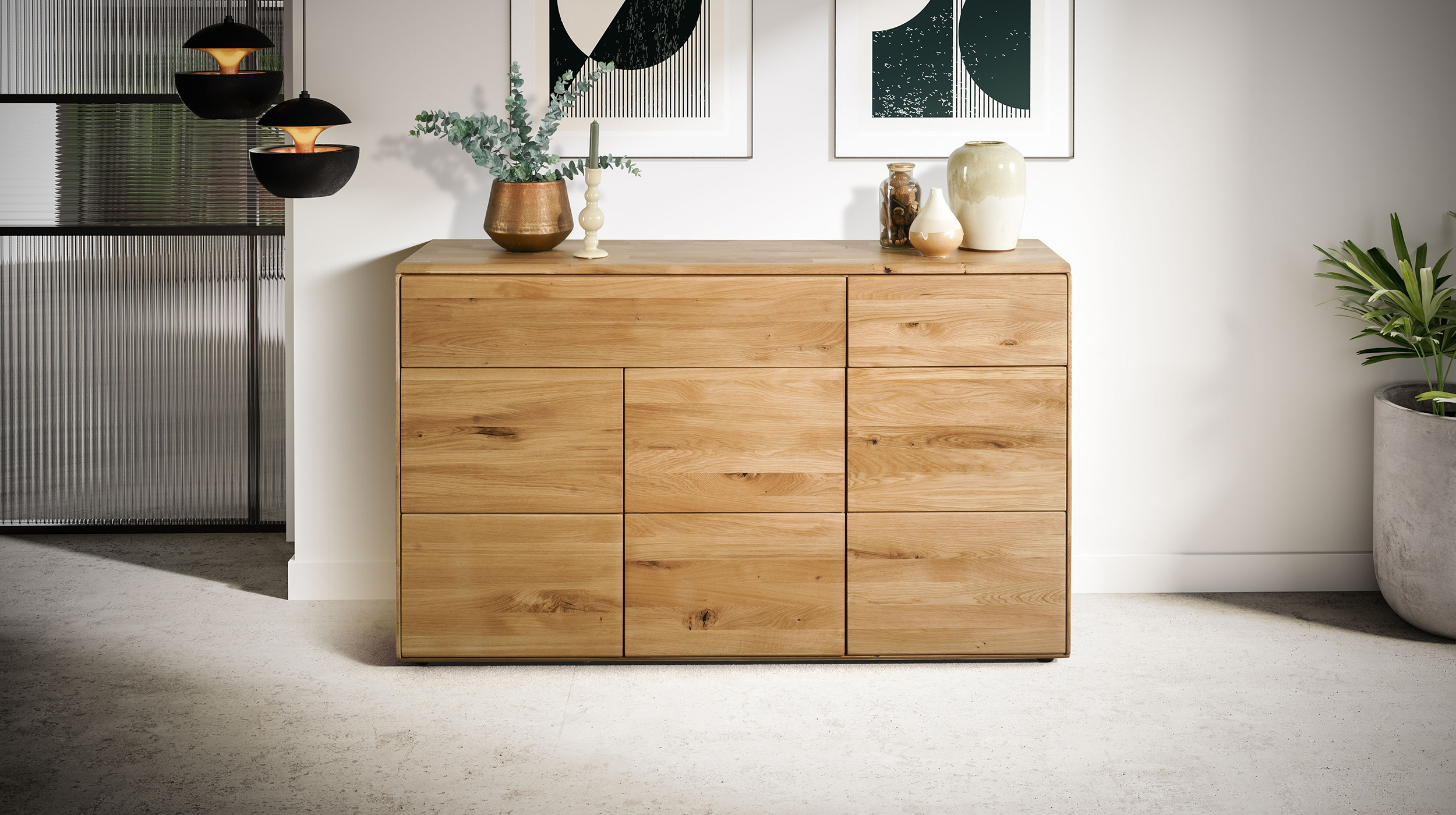 Kommode mit 2 Schubladen Wildeiche massiv geölt 149 cm - SKOV