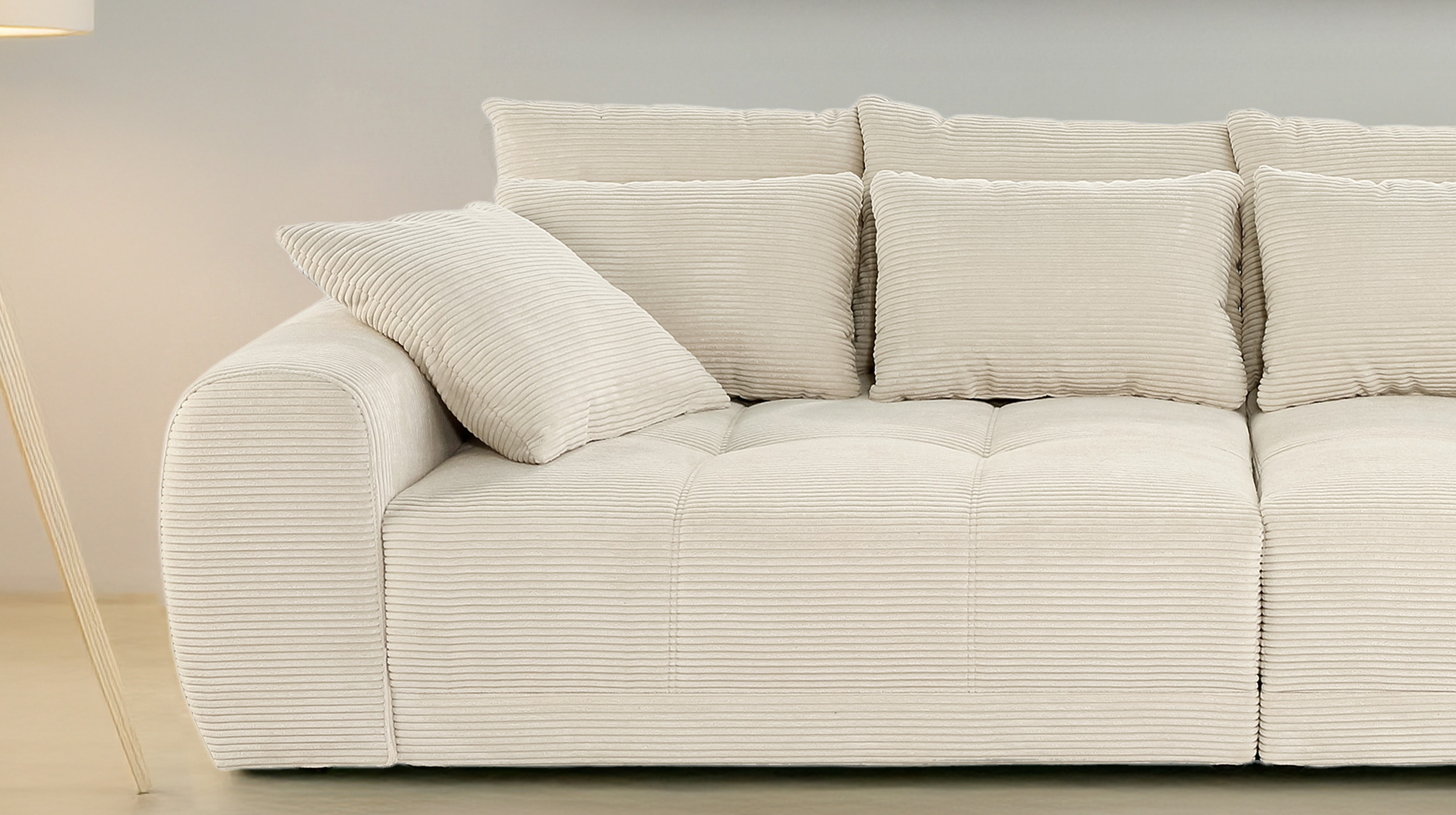 Big Sofa Cord beige - 308 cm - Federkern - JANNI