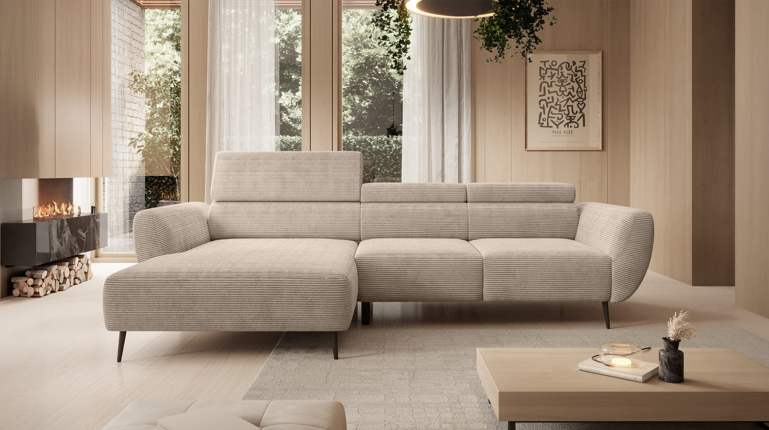 Ecksofa beige elektrisch ausfahrbar 277 cm - ALISSON