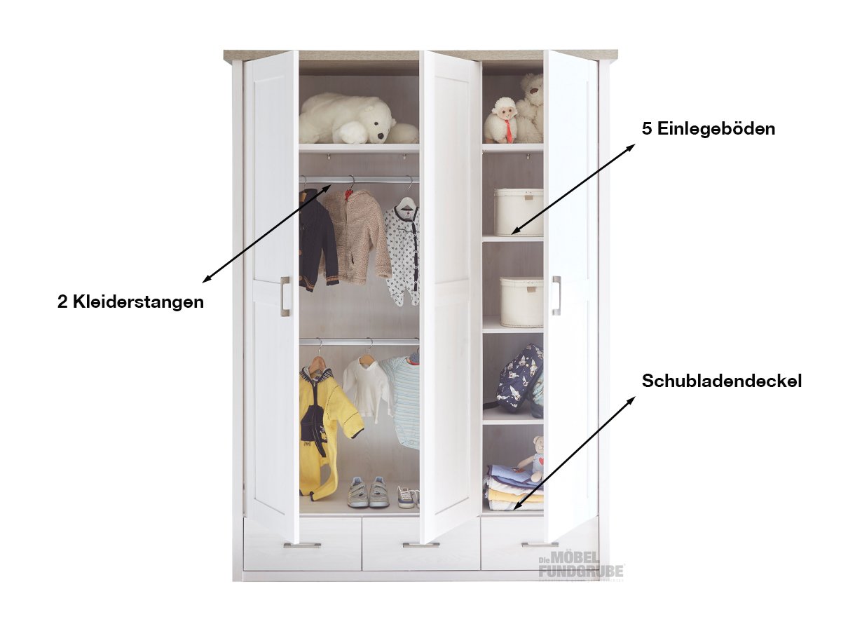 Kleiderschrank Pinie weiß - Trüffel - 148 cm - Landhaus LUCA