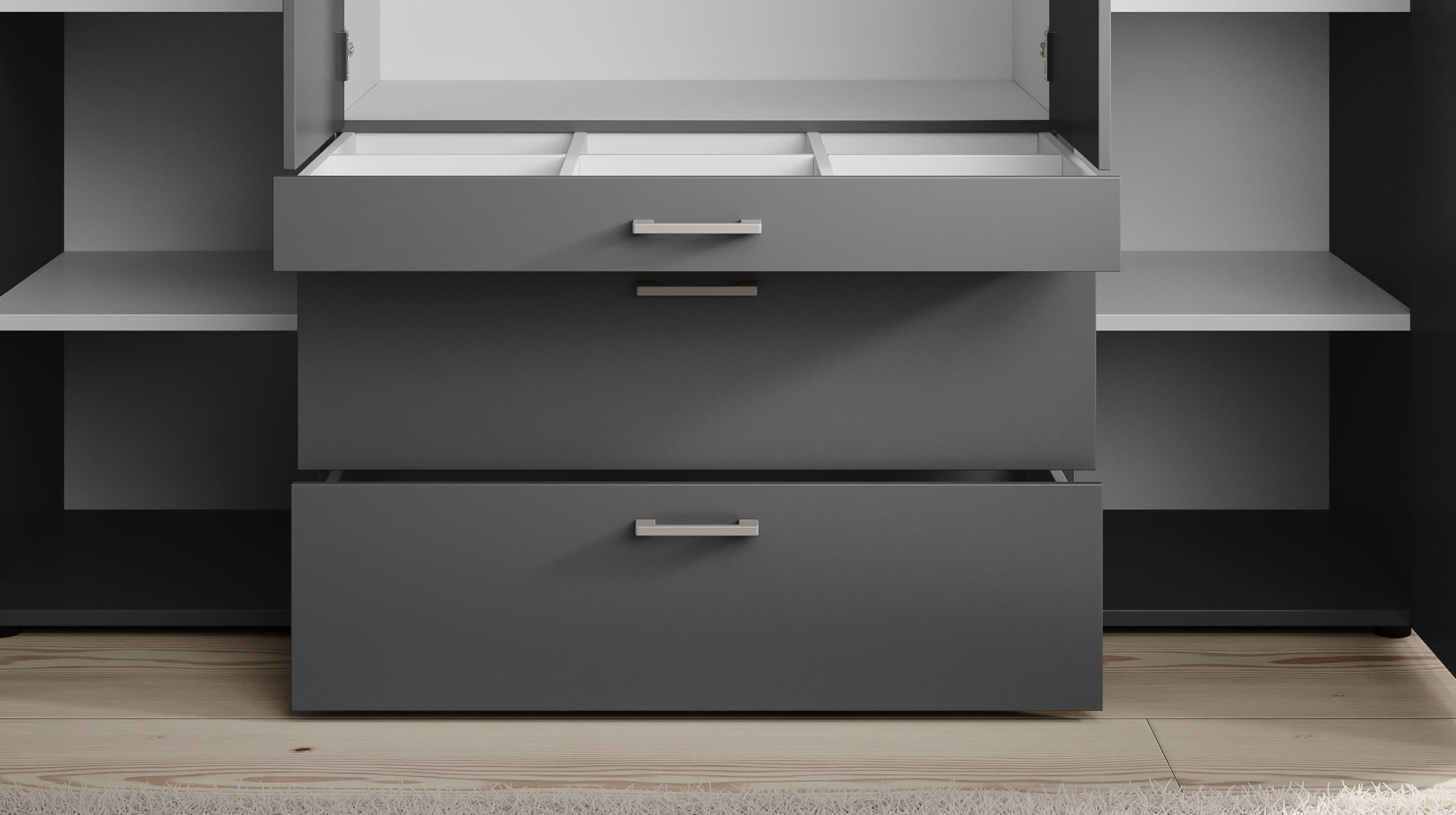 Kleiderschrank graphit mit Spiegel - 180 cm - 4-türig - VESALA