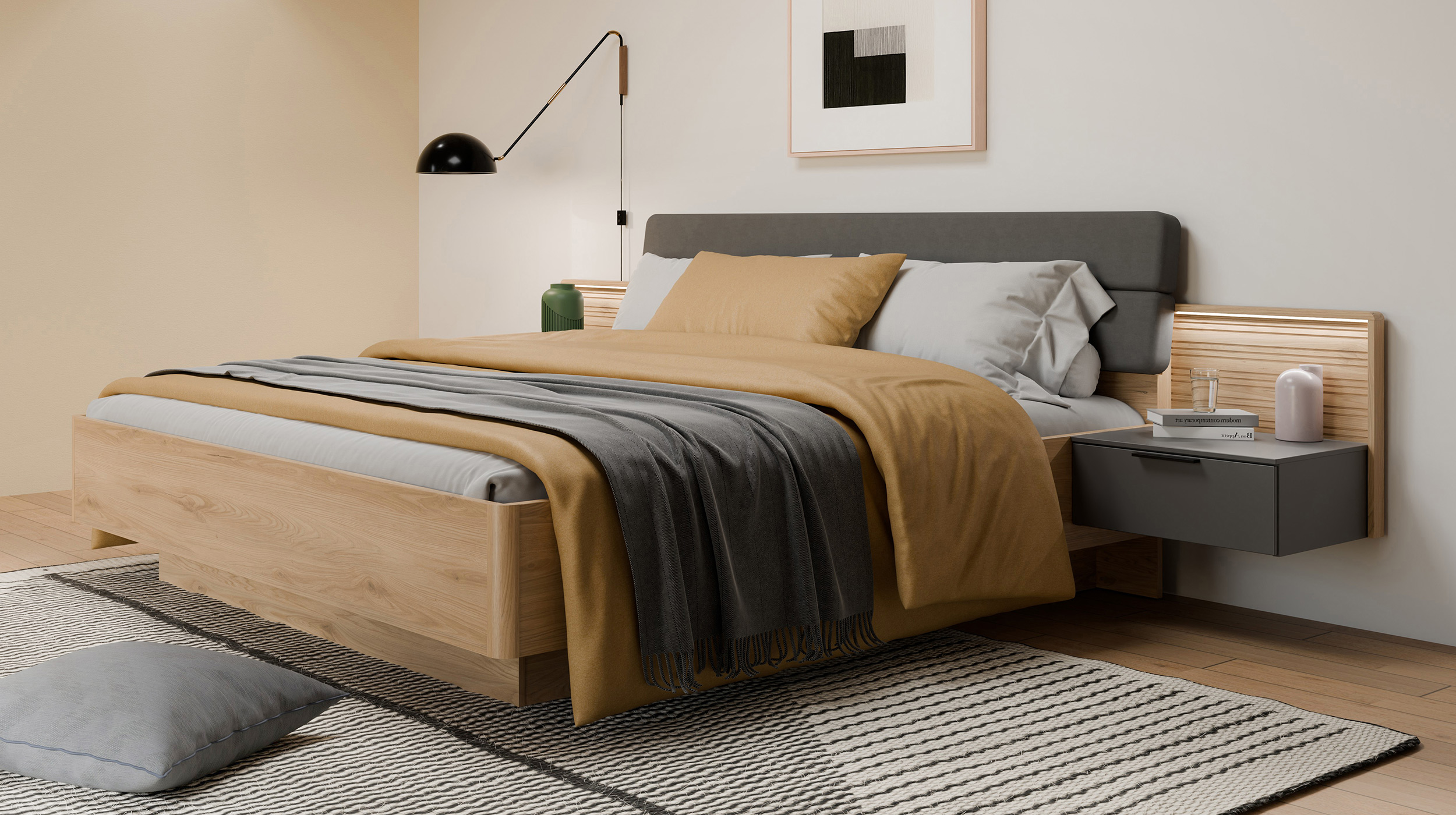 Bettanlage 180 x 200 cm Wildeiche - mit Bettkasten - VALPECULA 