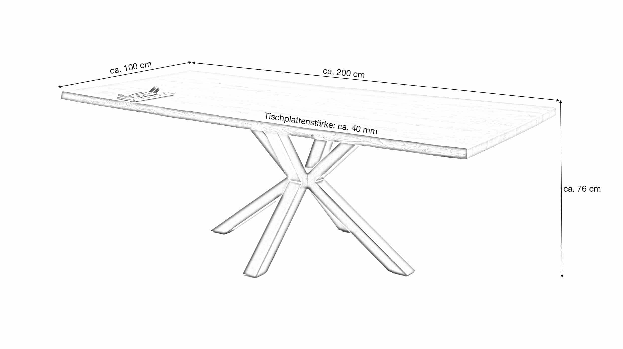 Esstisch Baumkantentisch 200 cm massiv Wildeiche geölt - DAHLIA