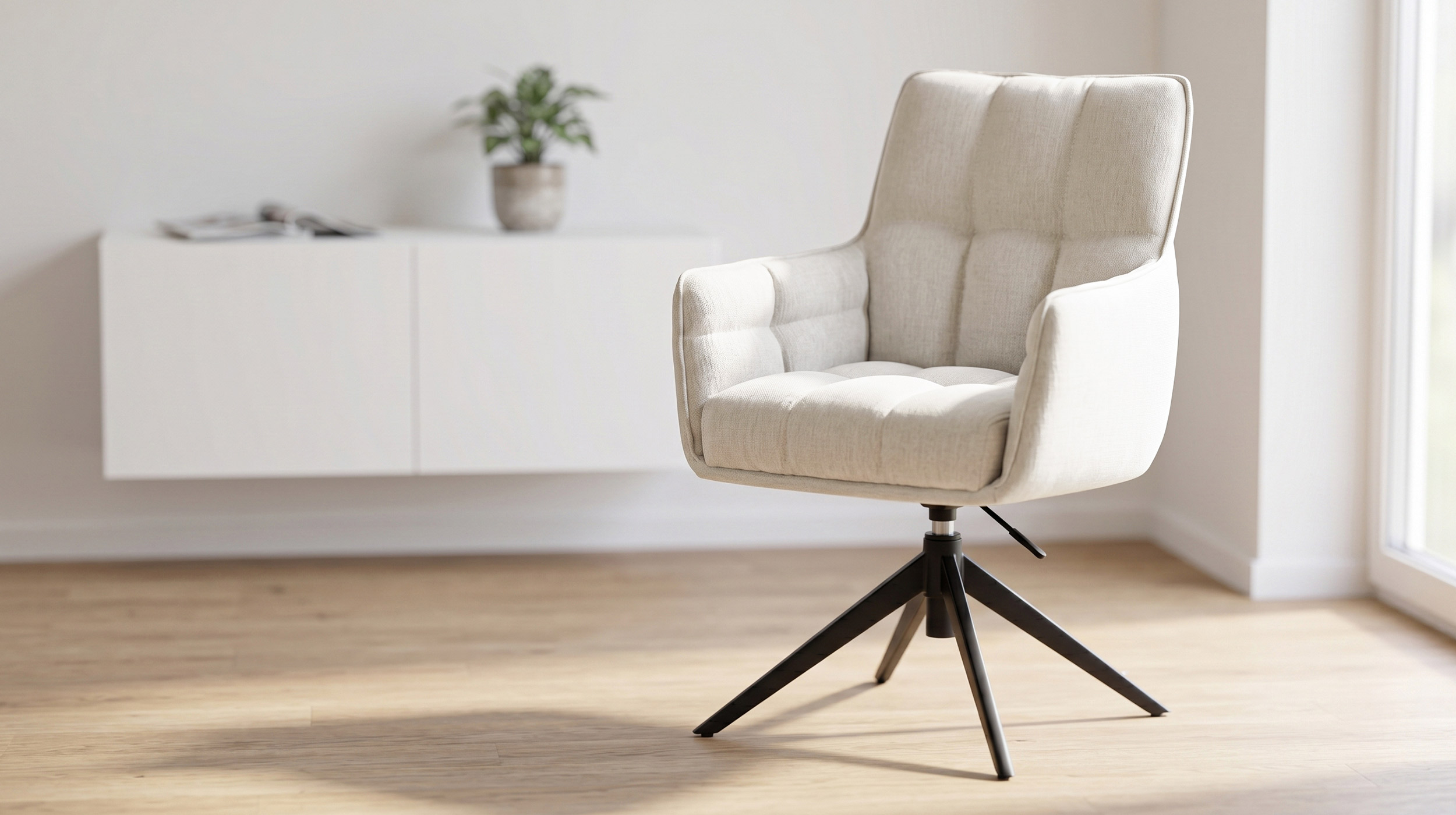 Polsterstuhl drehbar beige - Webstoff - POMBA