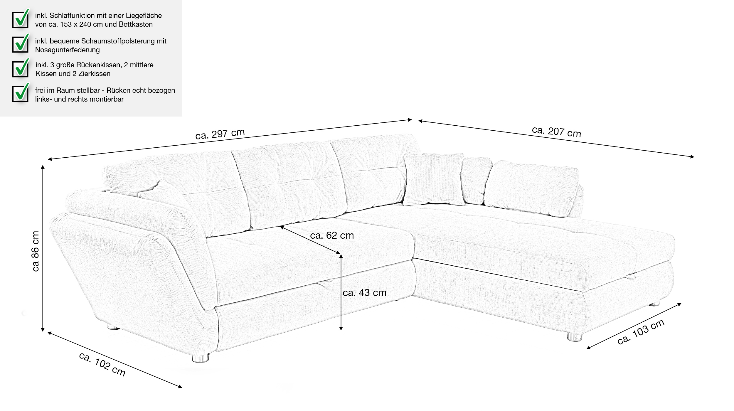 Ecksofa mit Schlaffunktion beige - 297 x 207 cm - JENGEN