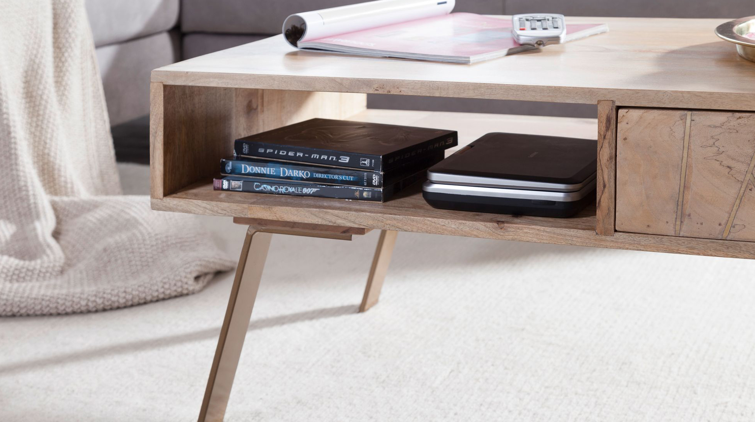 Couchtisch mit Schublade Mango massiv lackiert 95 x 50 cm - SILDAR 