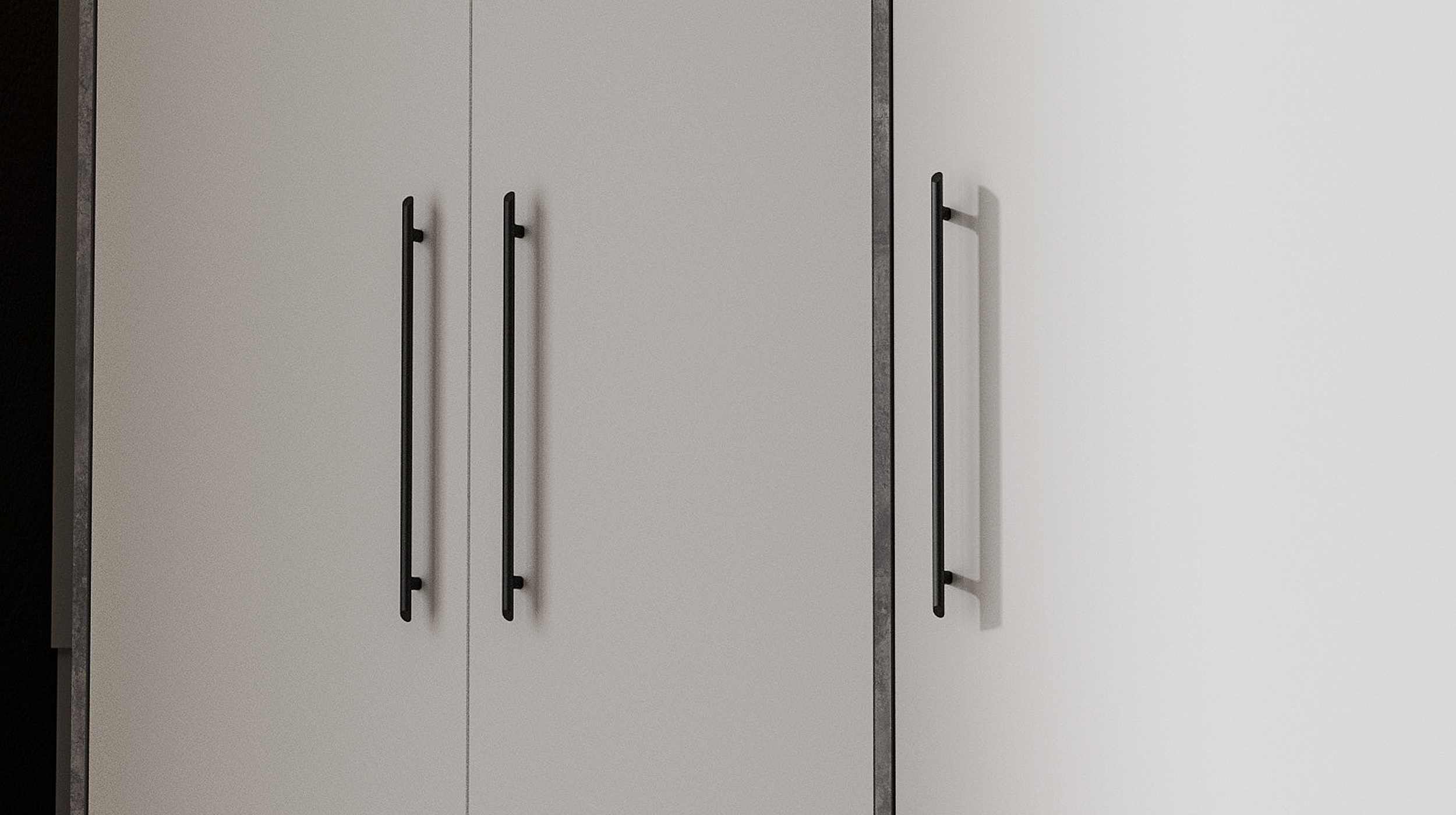 Kleiderschrank weiß - betonoptik - 144 cm - 3 Türen - MOKKARIS
