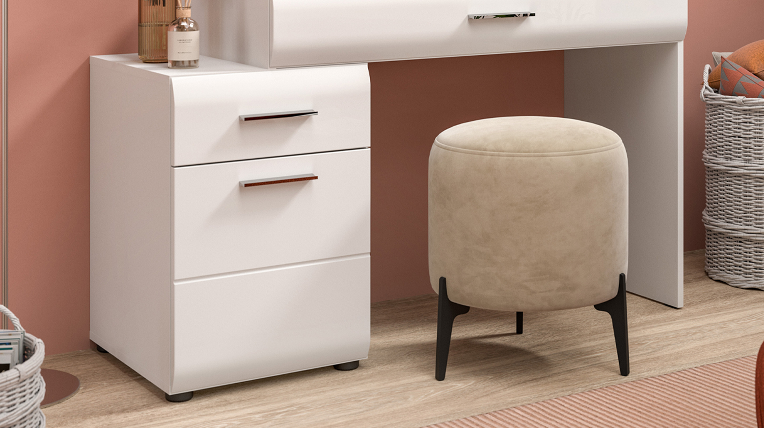 Schminktisch weiß hochglanz 120 cm mit Spiegel - ICE