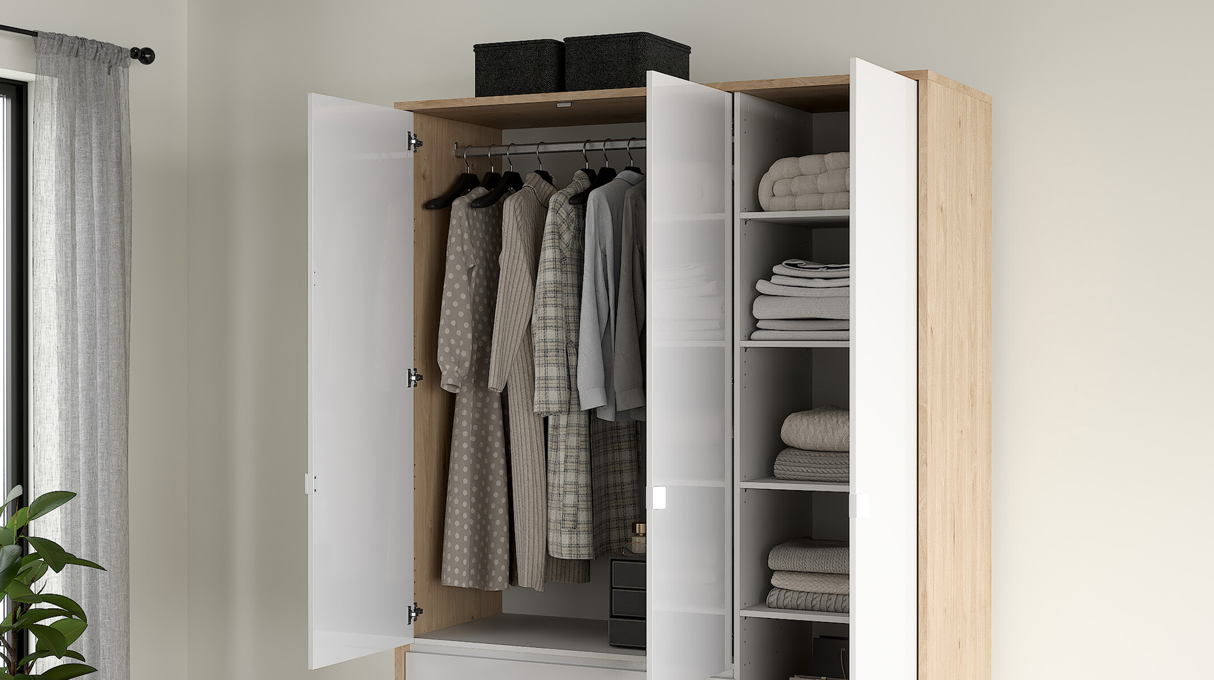 Kleiderschrank 149 cm weiß hochglanz - Jackson Hickory 3-türig - NEXT