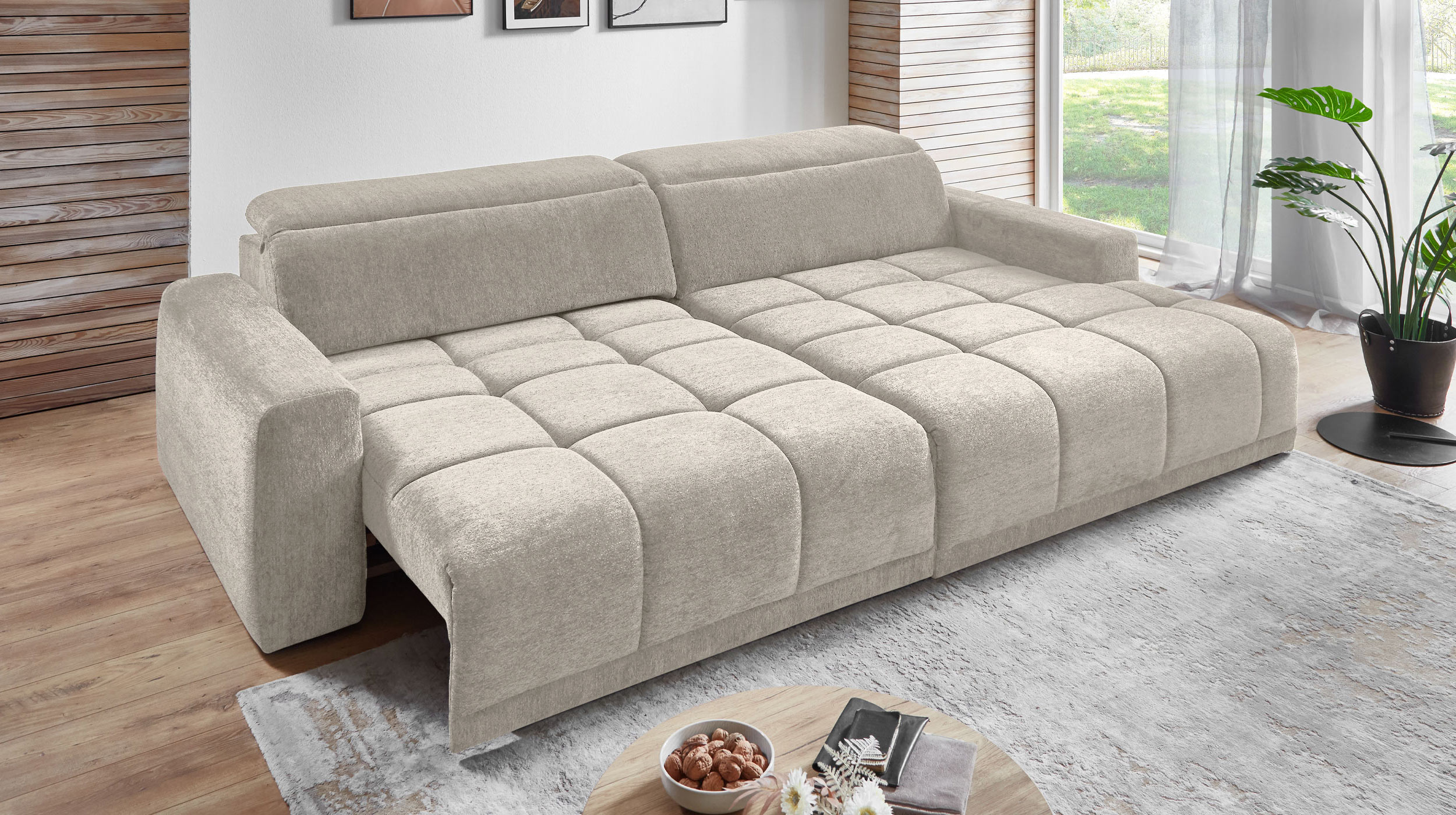 Ecksofa beige elektrisch ausfahrbar 288 cm - OT rechts - BROOK