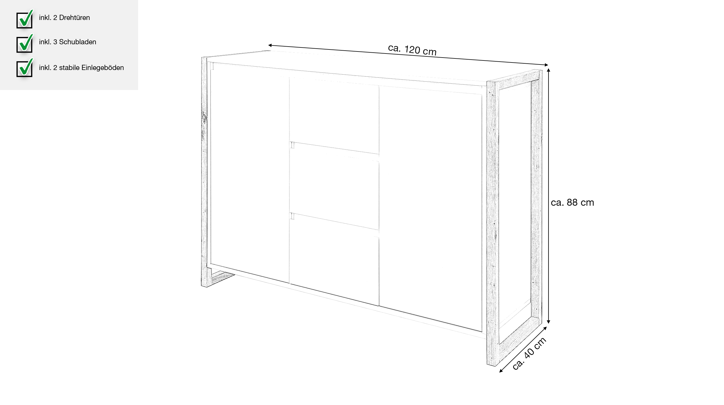 Kommode weiß Artisan Eiche 2-türig 120 x 40 cm - DENVER  Kommode weiß Artisan Eiche 2-türig 120 x 40 cm - DENVER