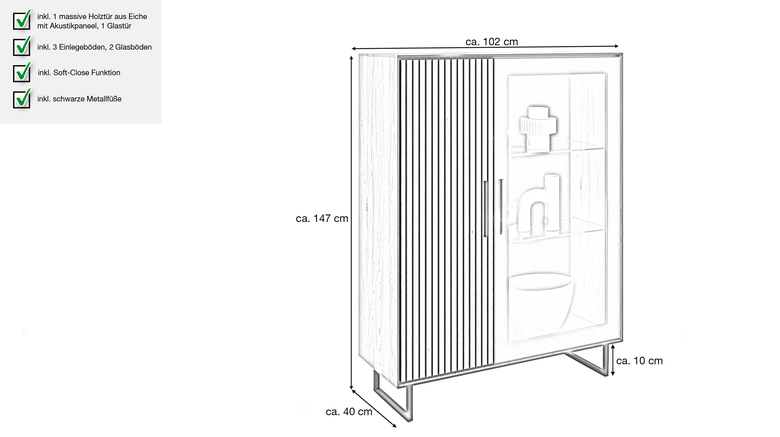 Vitrine mit Glastür Eiche teilmassiv geölt Breite 102 cm - BELLA Vitrine mit Glastür Eiche teilmassiv geölt Breite 102 cm - BELLA