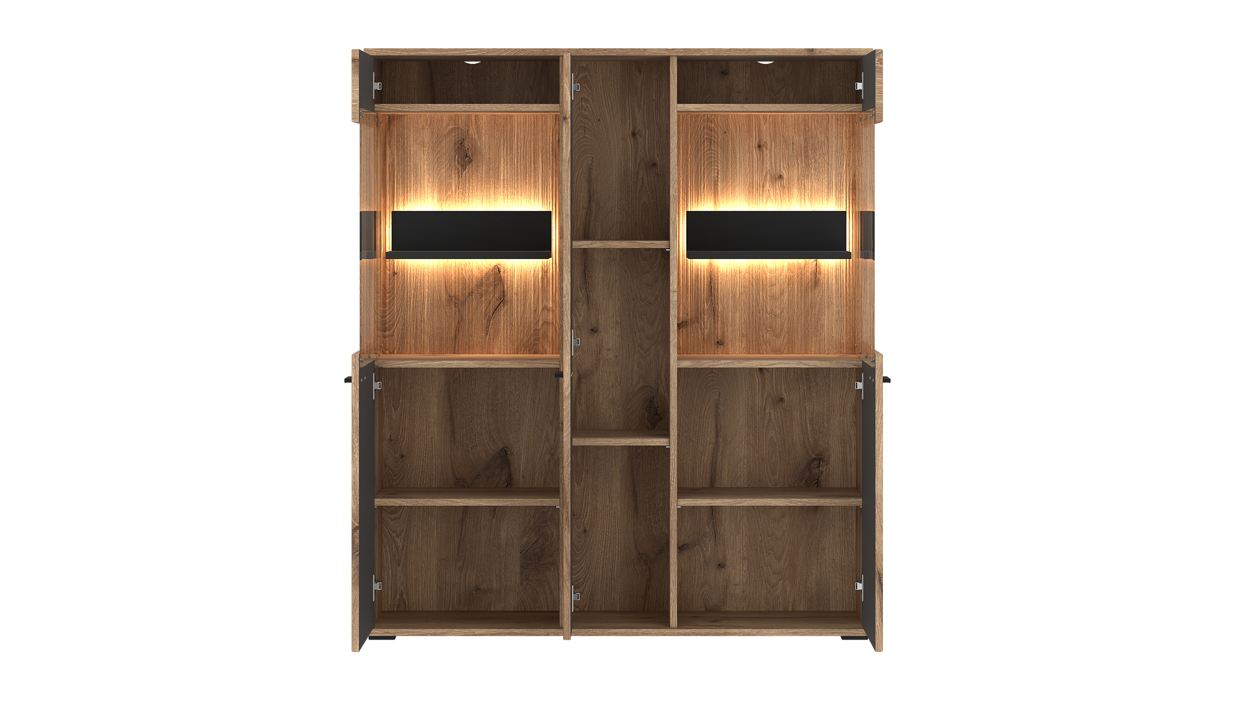 Highboard mit 2 Glastüren Viking Eiche - Beleuchtung 115 cm - PARDOO