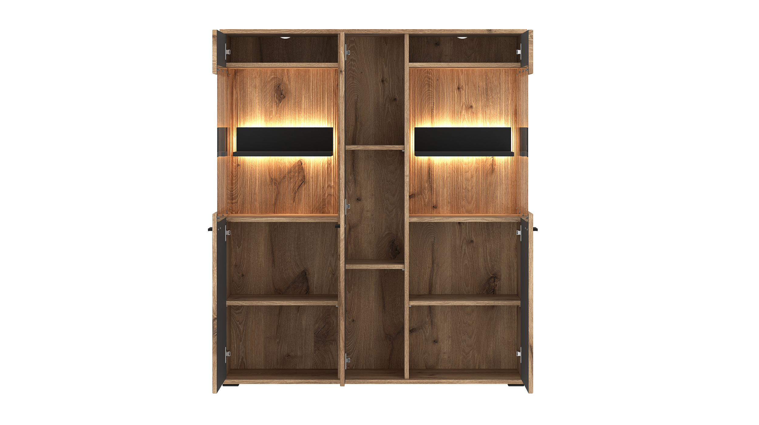 Highboard mit 2 Glastüren Viking Eiche - Beleuchtung 115 cm - PARDOO