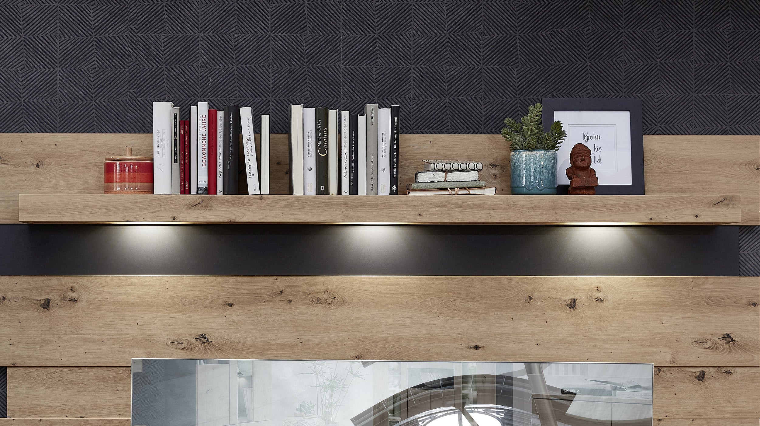 Wohnwand Artisan Eiche Graphit 287 cm mit Beleuchtung - MEMPHIS