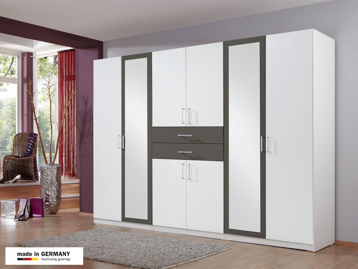 Kleiderschrank mit Spiegel - weiß - graphit - 270 cm - DIVER