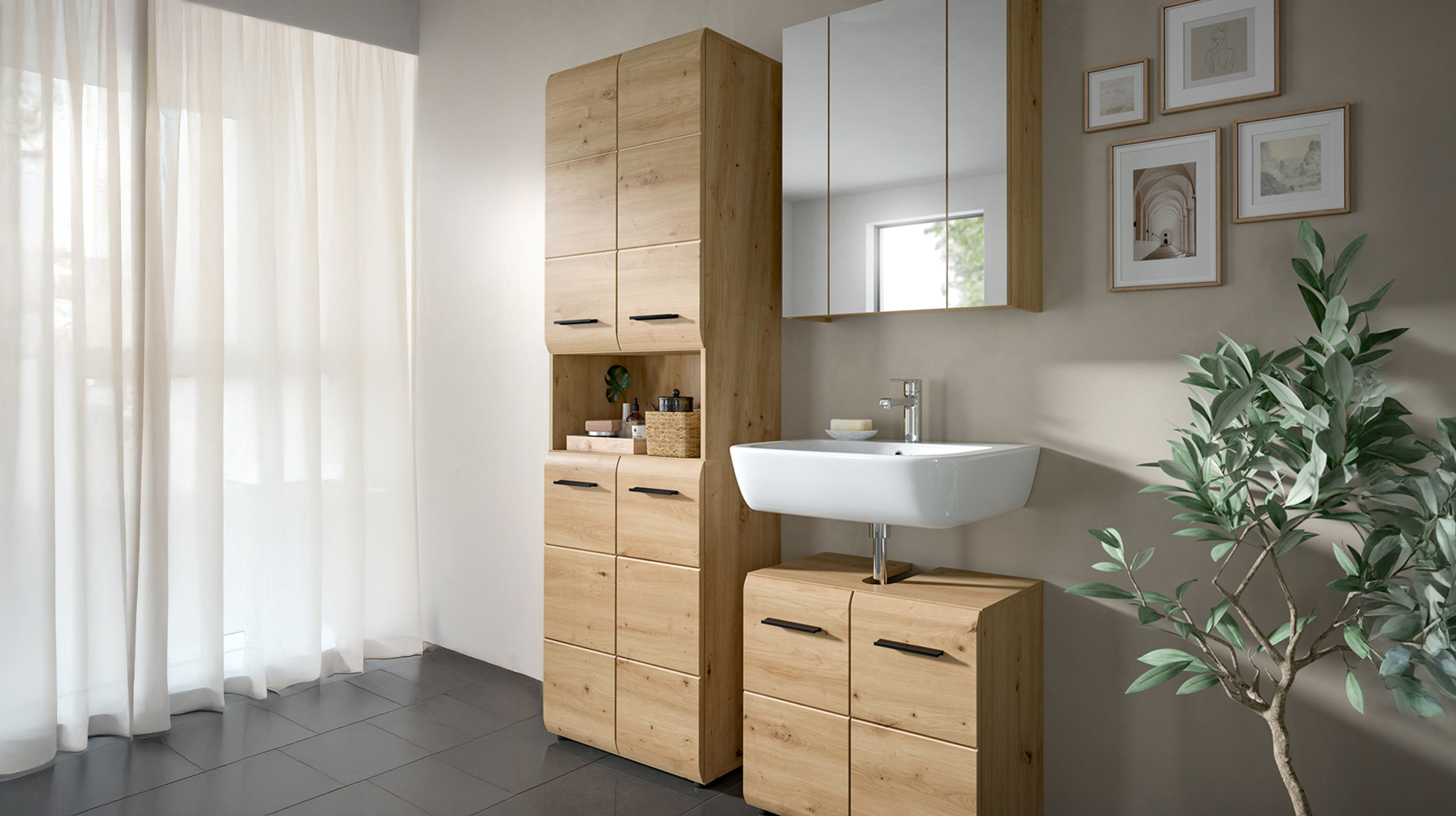 Bad Hochschrank Artisan Eiche 4 Türen Breite 60 cm - ICE