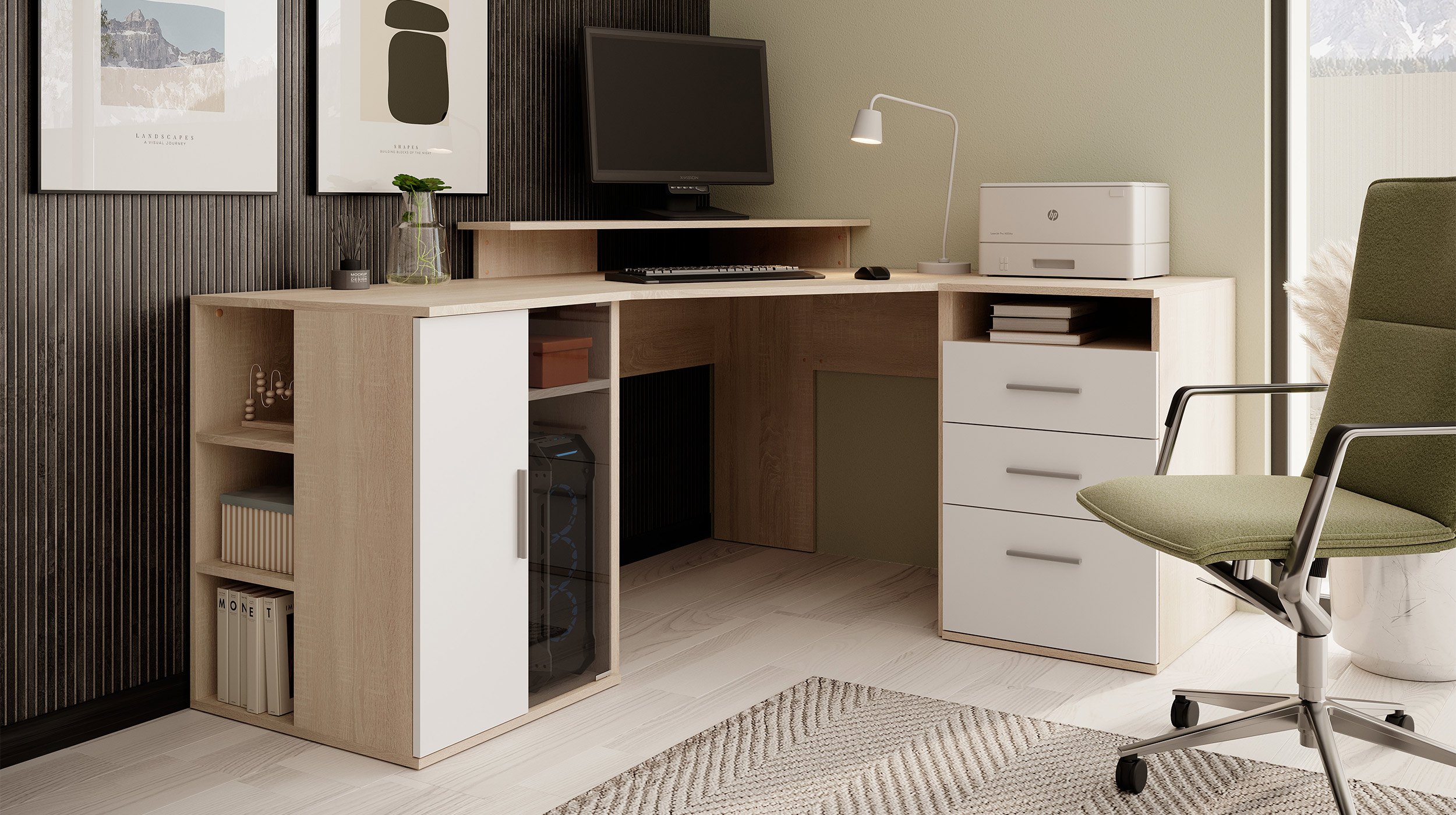 Eck-Schreibtisch Sonoma Eiche - weiß 174 cm - EFFECT Eck-Schreibtisch Sonoma Eiche - weiß 174 cm - EFFECT