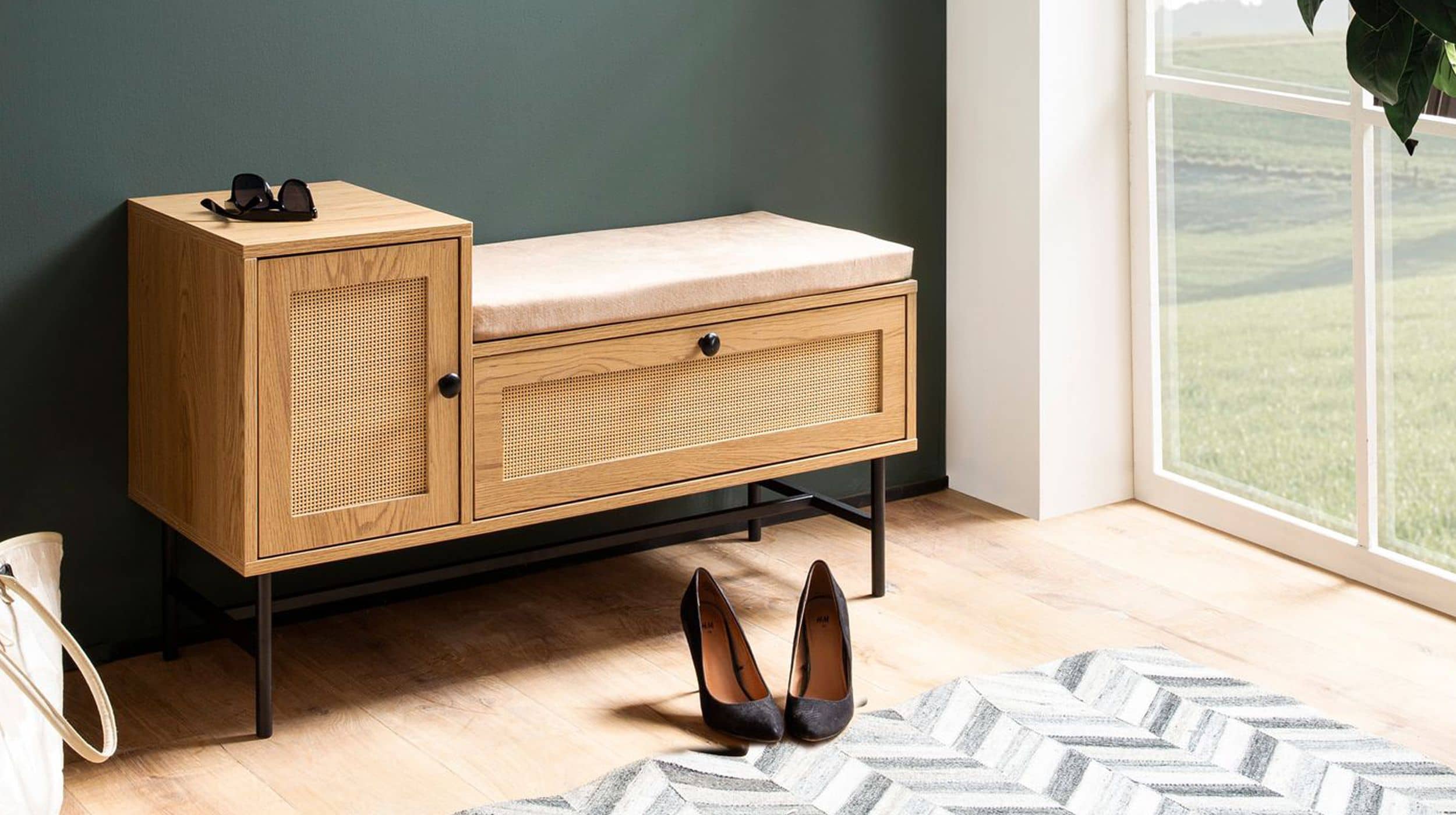 Garderobenbank Eiche Holzdekor - Rattan B 100 x H 60 cm - RATVAN