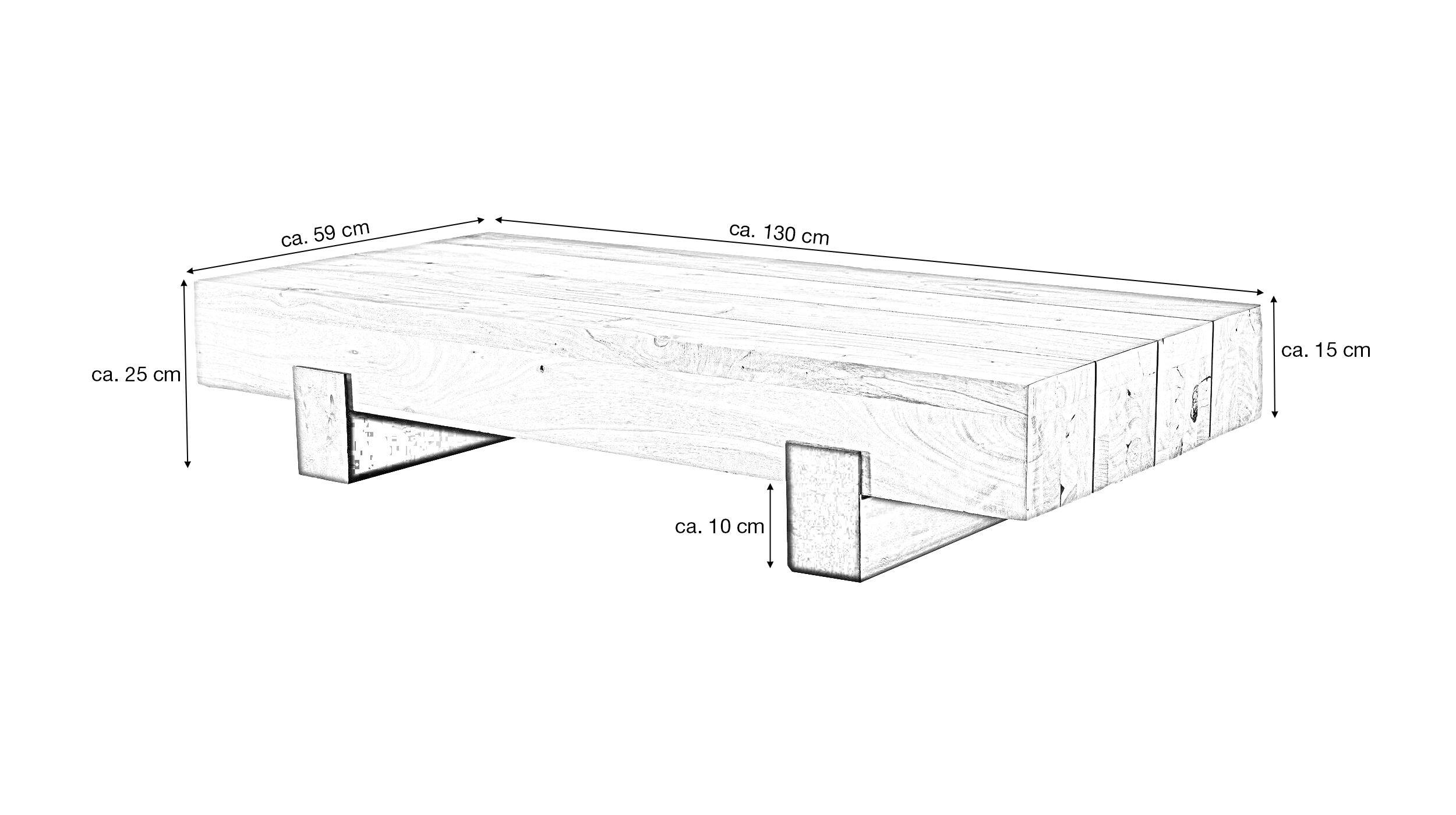 Couchtisch Akazie lackiert massiv 130 x 59 cm - BARGE