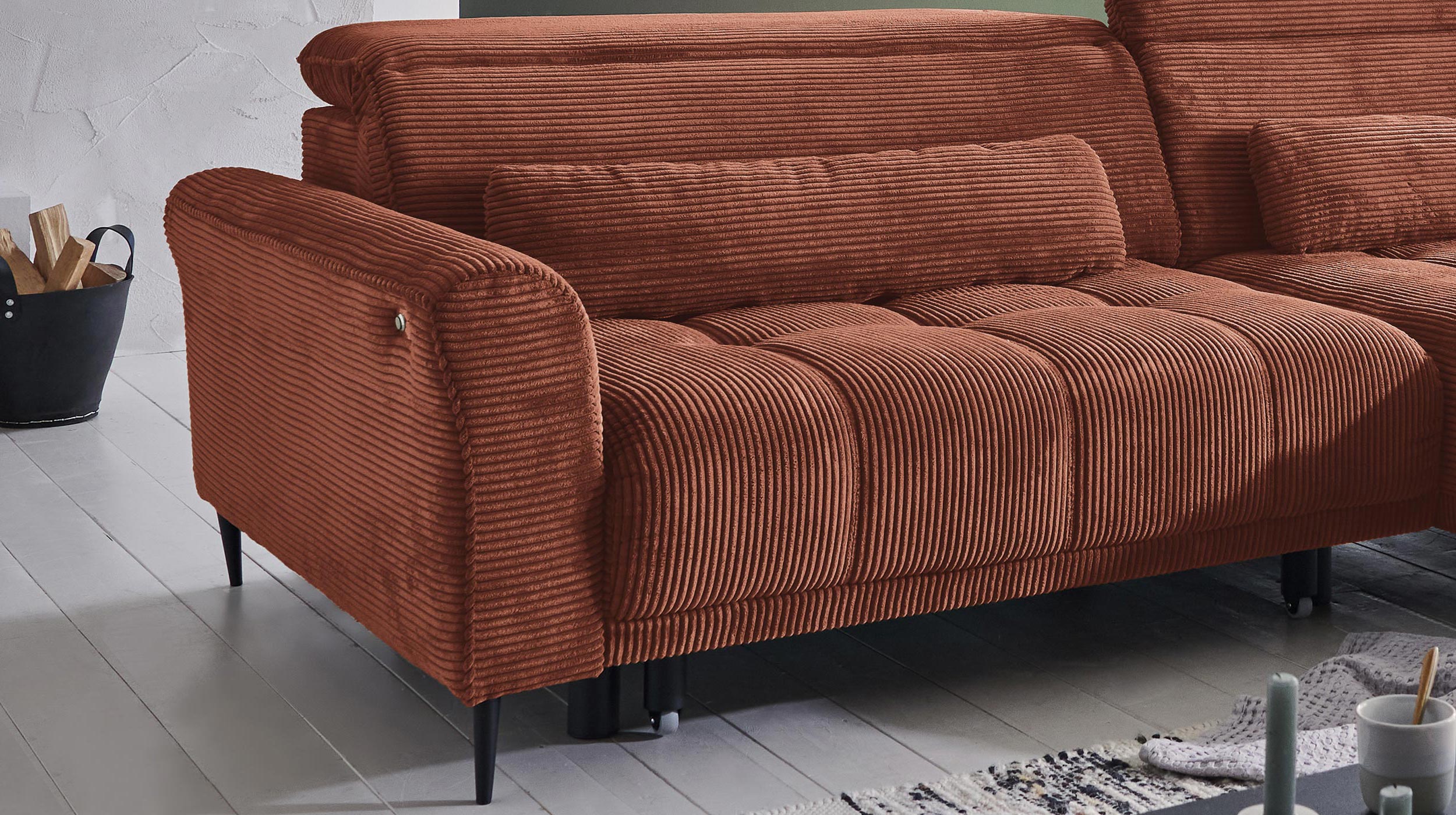 Ecksofa Cord rost ausziehbar - Sitztiefenverstellung 277 cm - OT rechts - LOGAN