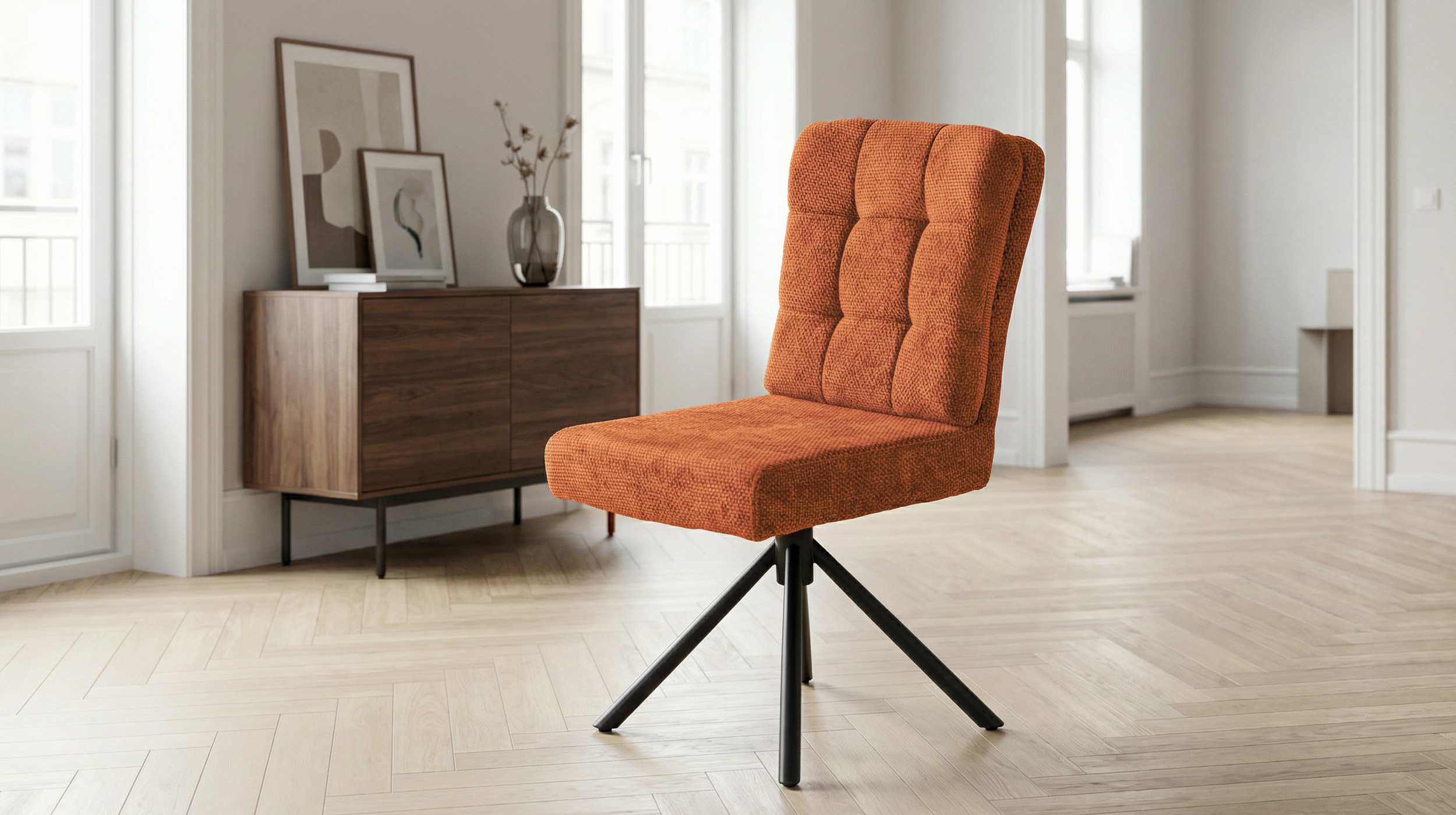 Polsterstuhl orange Drehstuhl Taschenfederkern Chenille - HEDIA