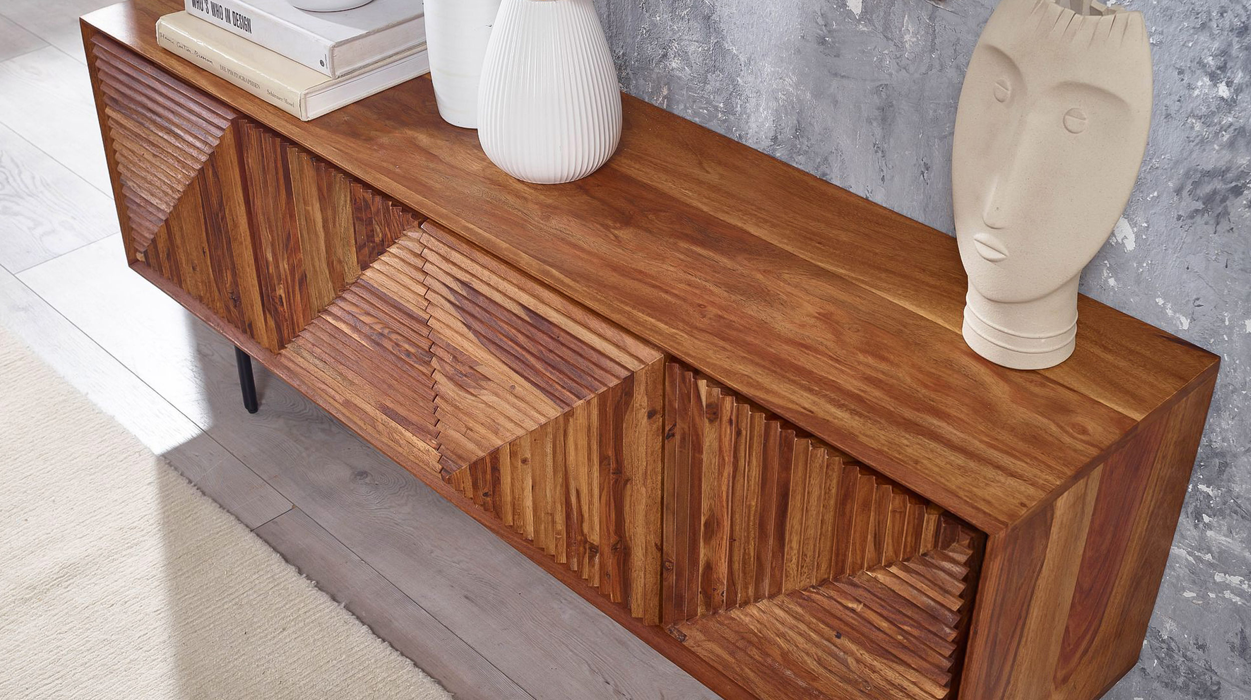 TV - Lowboard Sheesham massiv gebeizt 140 cm - TV-Board - DAINA