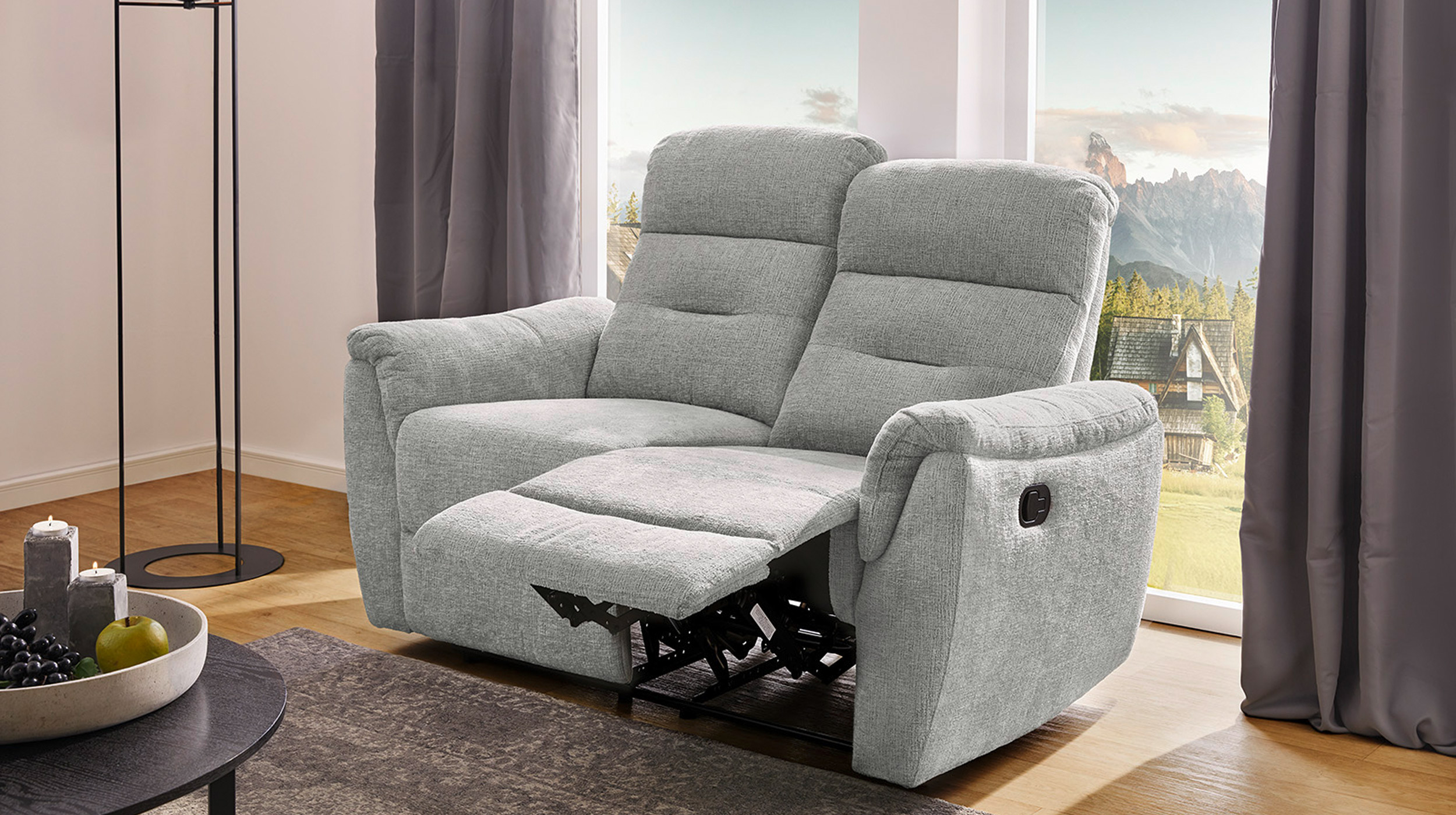 Einzelsofa 2-Sitzer Chenille grau 145 cm - Relaxfunktion - UTAH