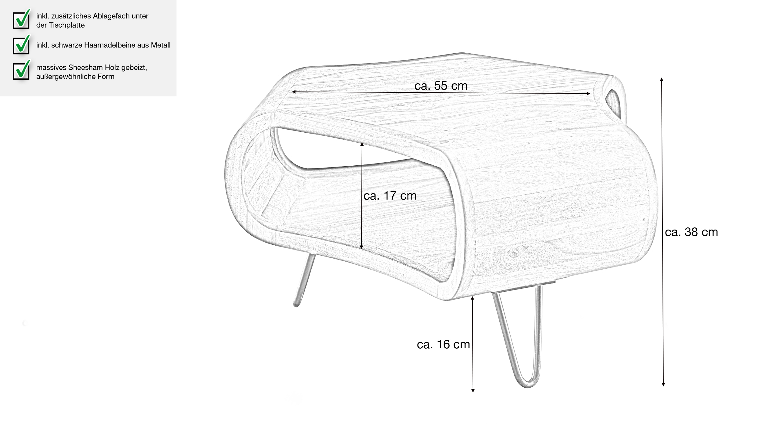 Couchtisch Sheesham massiv gebeizt 55 x 55 cm - RELA 