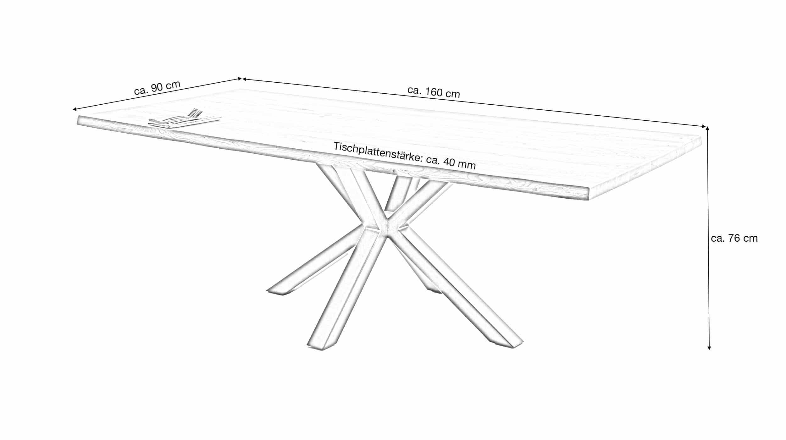 Esstisch Baumkantentisch 160 cm massiv Wildeiche geölt - DAHLIA