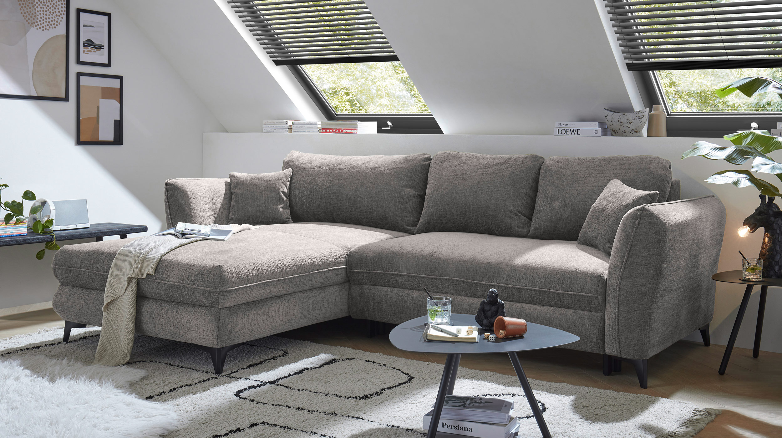 Ecksofa mit Schlaffunktion grau 286 x 192 cm - Bettkasten - HEYLAND