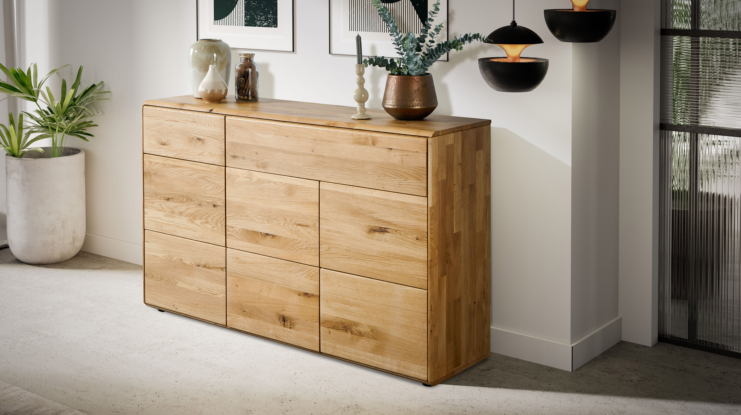 Kommode mit 2 Schubladen Wildeiche massiv geölt 149 cm - SKOV