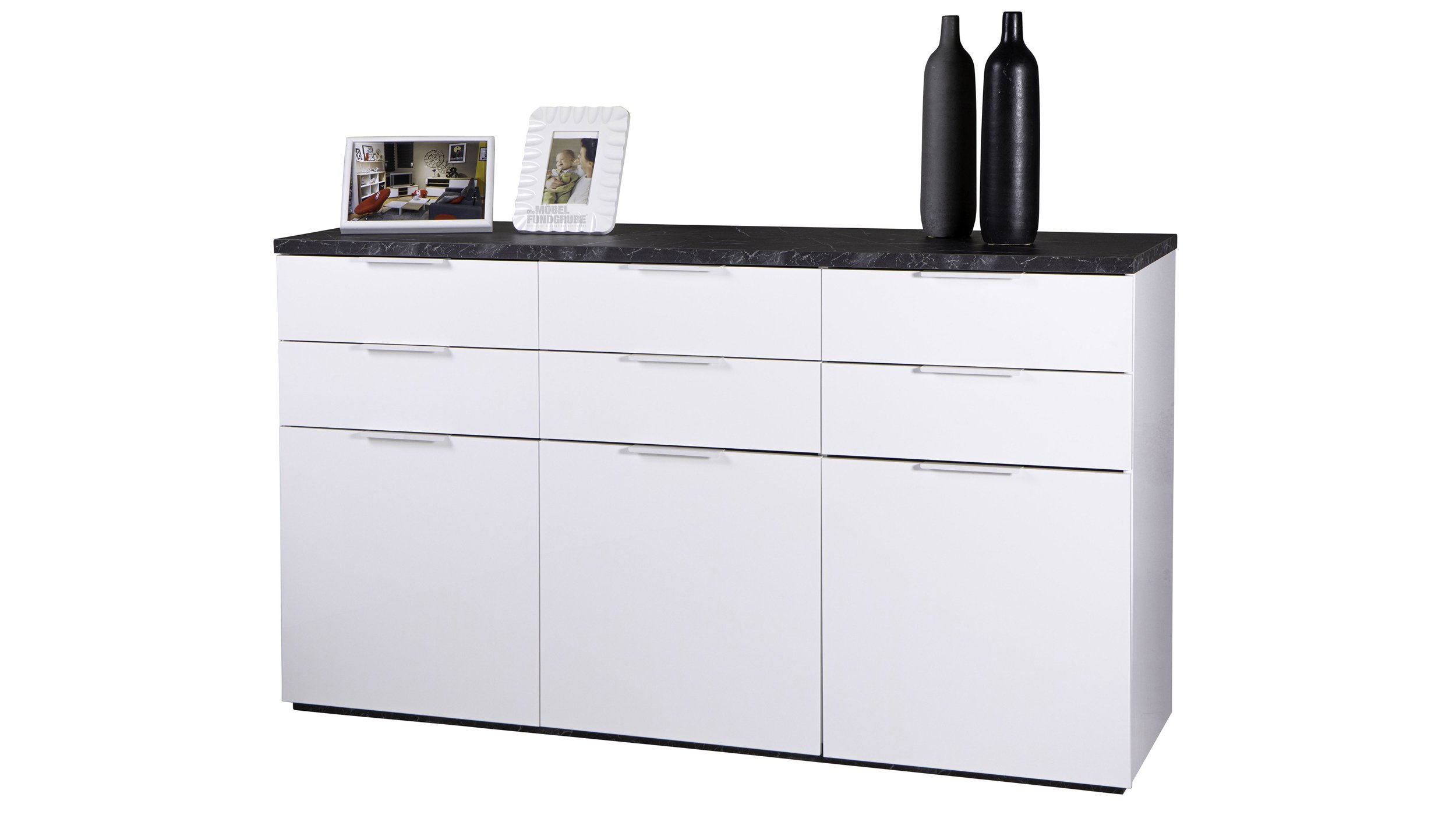 Sideboard weiß hochglanz - Marmoroptik 180 cm 3-türig - MUNDI